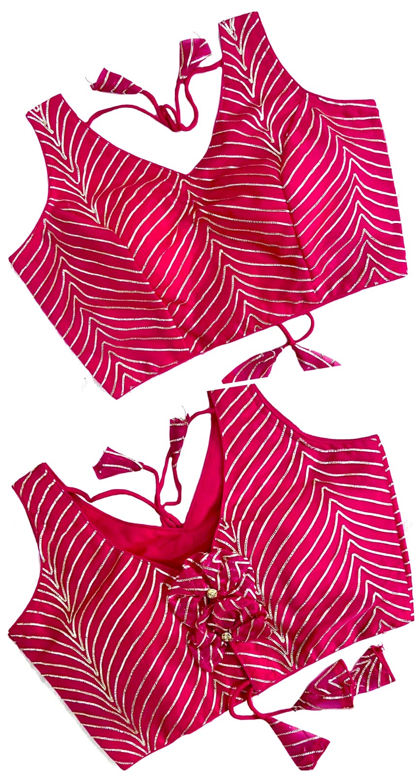 Pujia Mills Women's Fancy Sleeveless Pink Saree Blouse(Om Pink)