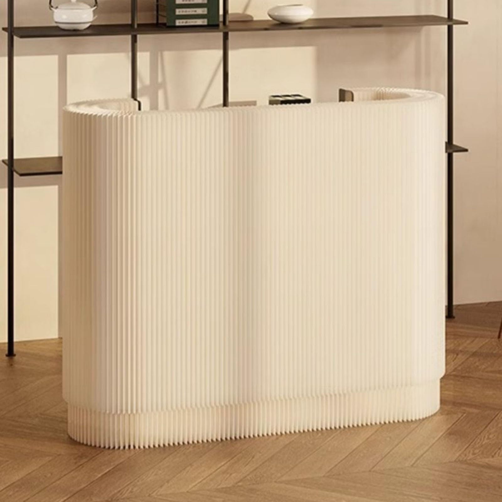 Bancone Reception Pieghevole, Bancone Negozio Portatile, L 125 x W 43,5 x H 108 CM, Banco Cassa con 2 Ripiani Staccabili per Piccoli Spazi, Bar, Megozi, Hotel(Bianca)