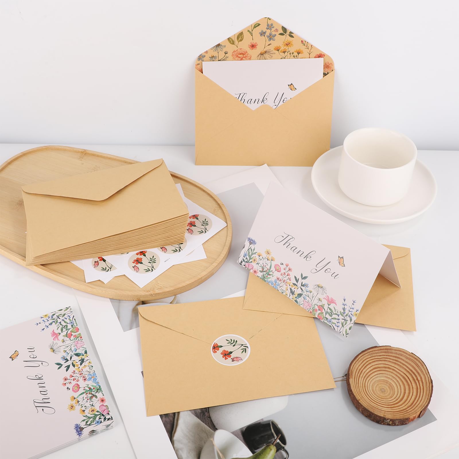 AUDREE 50 Gold Foil Thank You Cards With Envelopes (4x6) - Elegant Blue Floral Thank