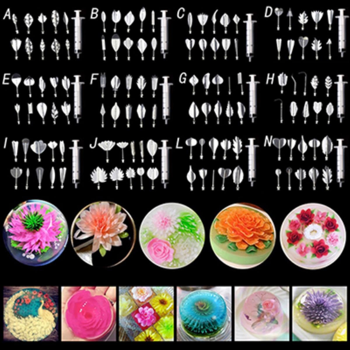 Herramientas para hornear pasteles Gelatina 3D Arte de pudín Flores Herramientas de decoración de pasteles Herramientas de aguja Boquilla de acero inoxidable Kit de jeringa-ALL-12 SET