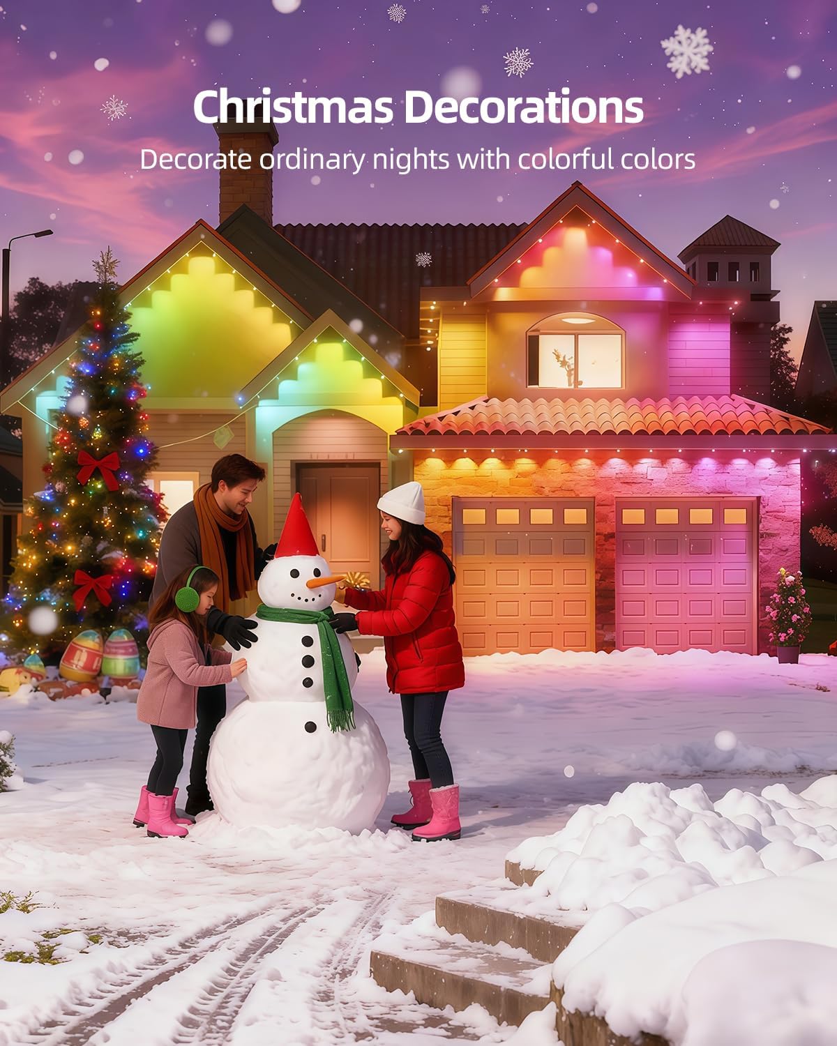 oneup 200FT Permanent Outdoor Lights for House, RGB+IC Smart LED Eave Light IP67 Waterproof, DIY Scene Modes, App Voice Control, DIY Timer, for Christmas Holiday Party Outside Decor - Image 2