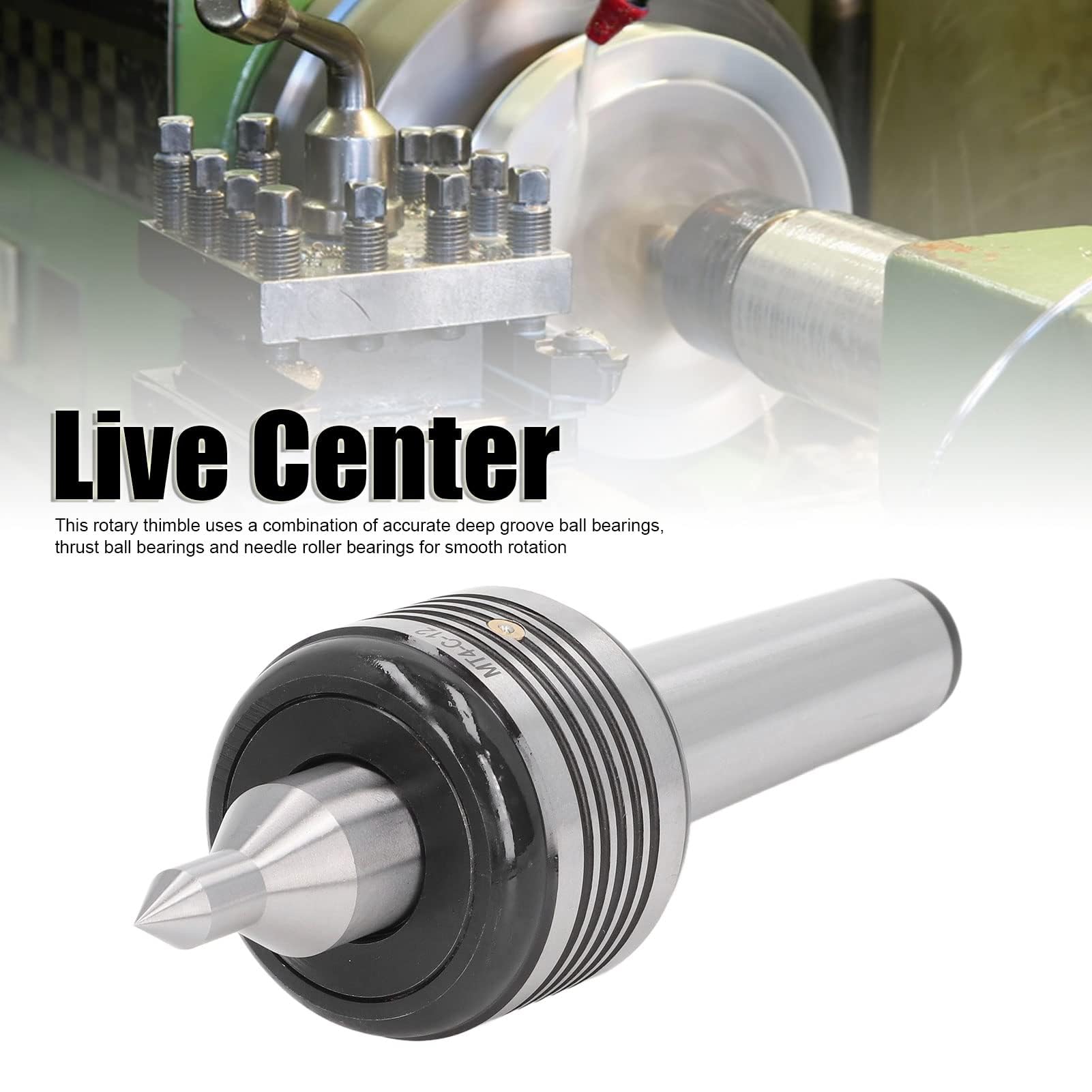 Centro Vivo MT4 para Torno de Madera y Metal 60 Grados con Centro de Contrapunto Vivo Precisión 0.005 para Trabajo CNC y Torneado Preciso
