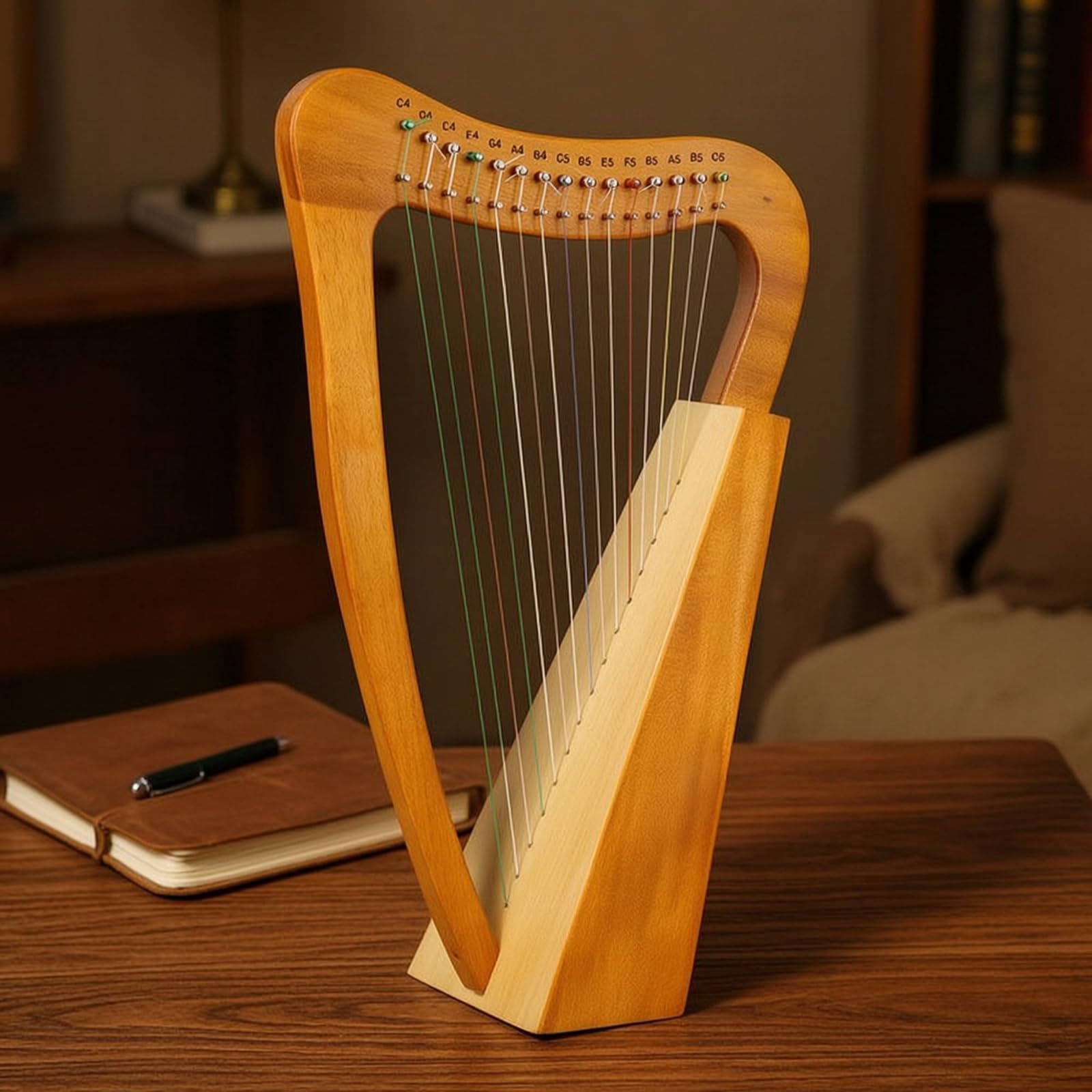 Qianly Arpa Lira con Chiave di Accordatura Compatta Arpa Lira Compatto Strumento Musicale per Studenti, 8弦【云杉木】原木色, 35X24 Cm