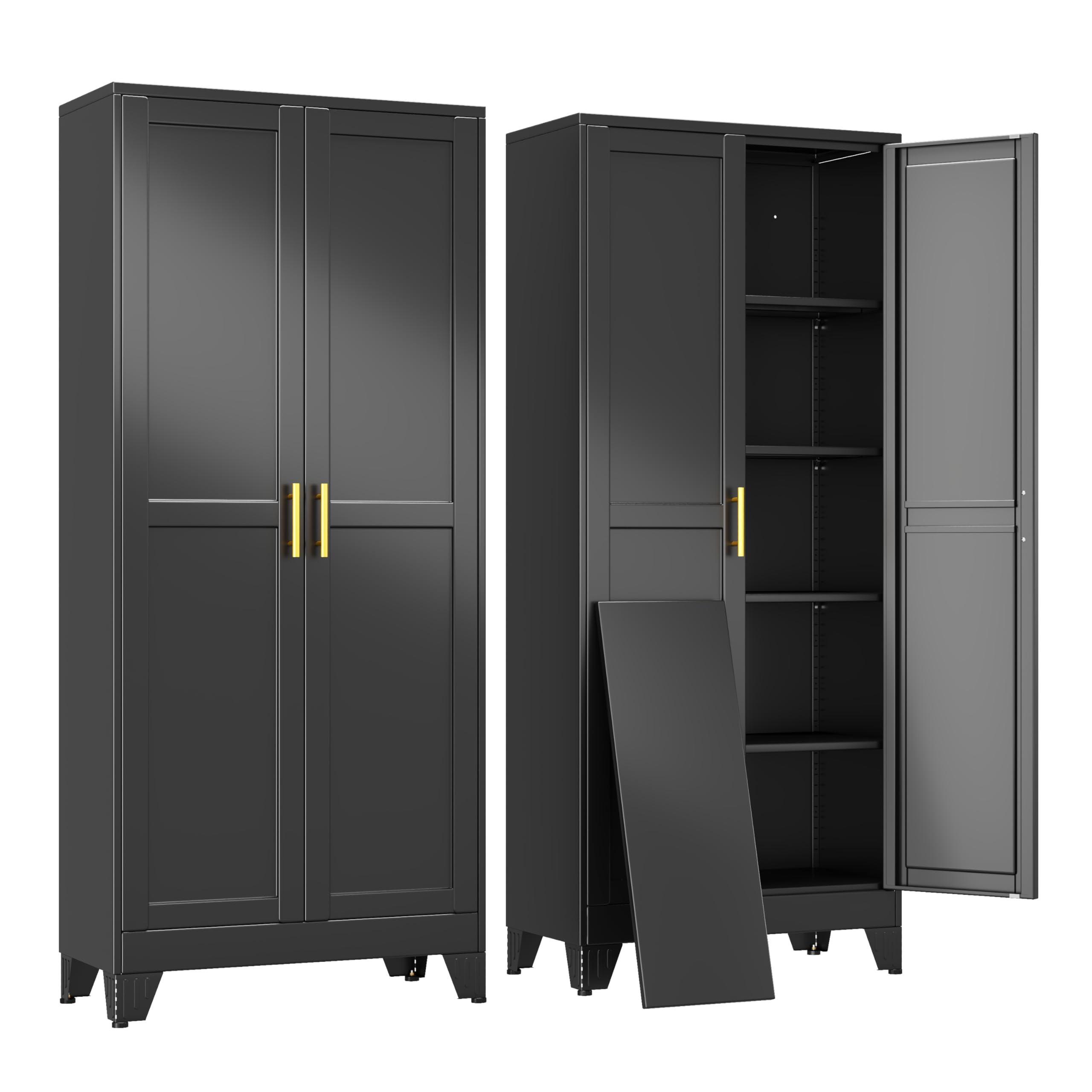 erosoei 71" H Metal Garage Storage Cabinet, Black Metal Pantry Cabinet with 2 Doors, Locker Steel Cabinet with 4 Adjustable Shelves, Freestanding Cupboard for Garage,Office,Home,Gym,School