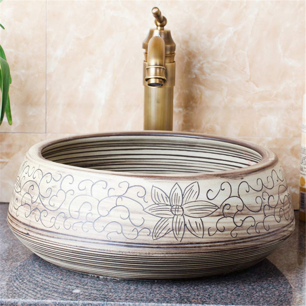 Ceramiczna Umywalka Nablatowa, Okrągła Umywalka, Ręcznie Rzeźbiony Ceramiczny Róg Obfitości, Umywalki Łazienkowe, Umywalka Dekoracyjna W Stylu Hotelowym, Umywalka Korytar