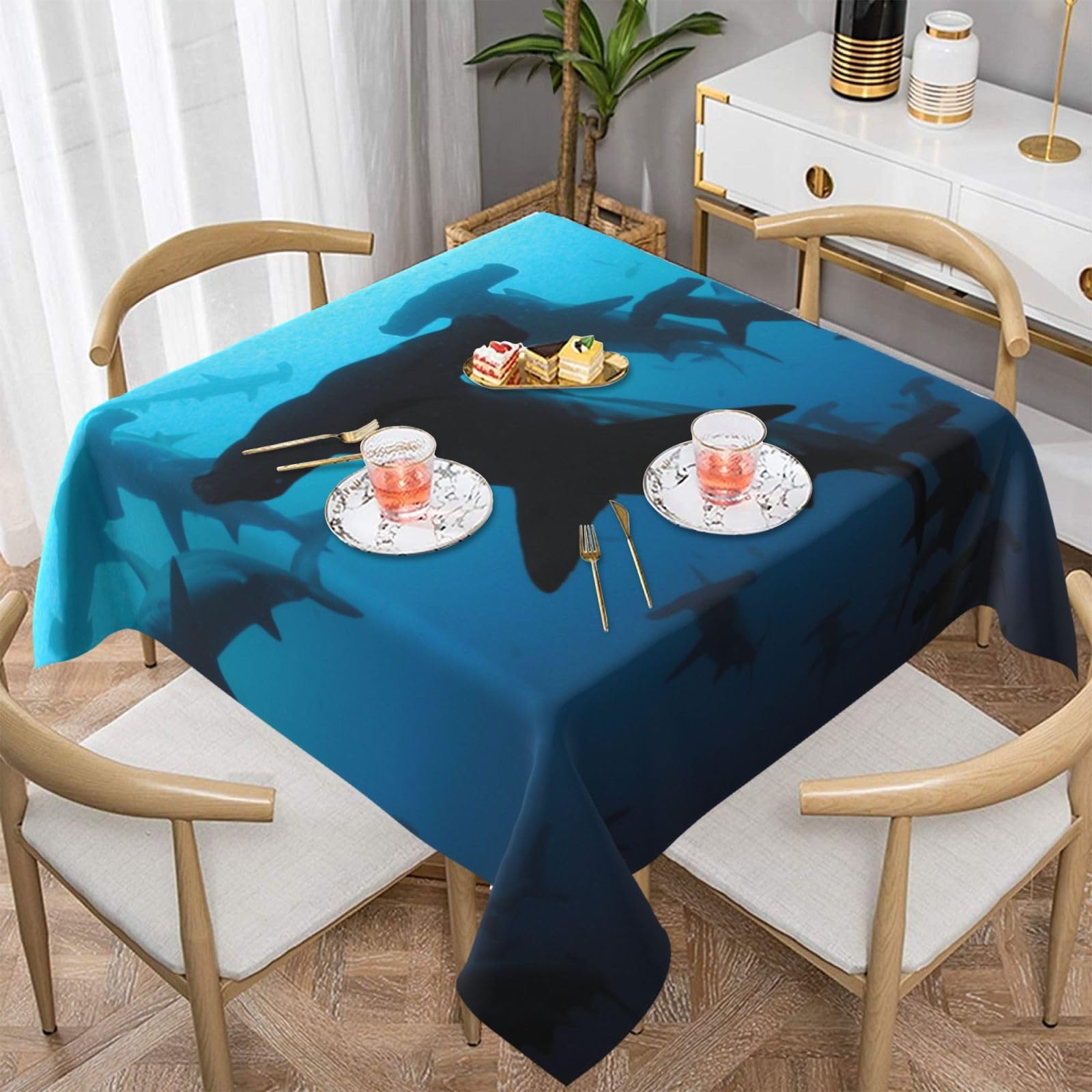 DCEHGEW Hammerhead Sharks Prints Square Tablecloth 137x137 CM, Waterproof Fabric Table Cloth for Dining Table, Farmhouse Table Cover for Kitchen Dining Tabletop Decoration