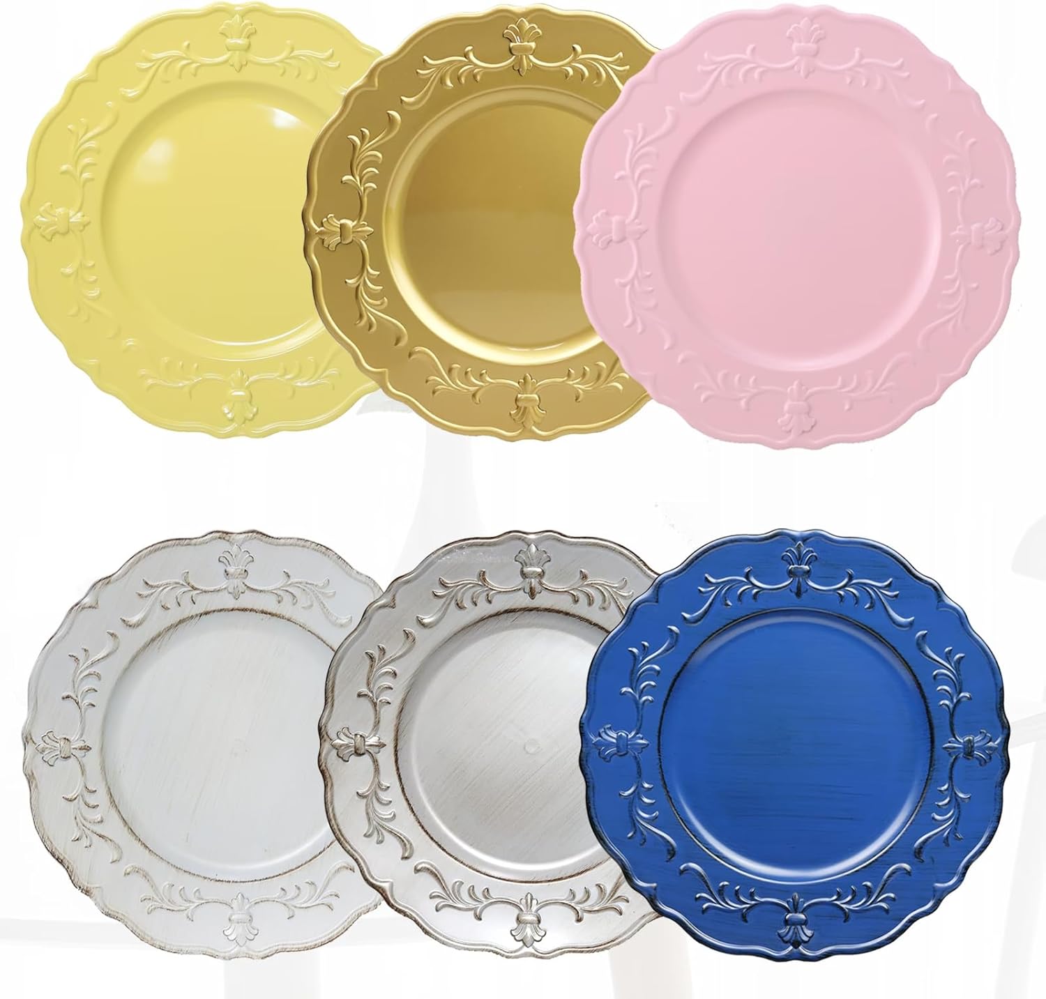 Spsyrine Pink Charger plates, 13 Inch Set of 6 Chargers for dinner plates, Serve ware Plate for Wedding Bulk, Parties, Christmas, Holiday Table Setting