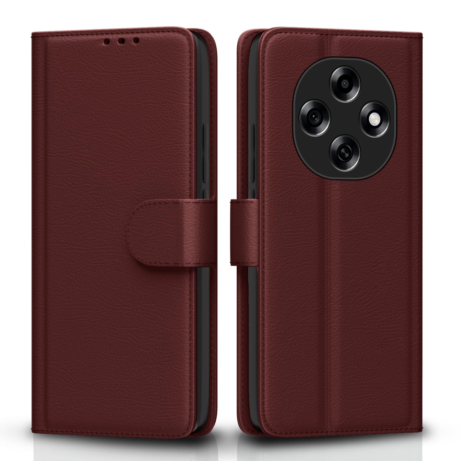 Amazon Basics Flip Cover for Oppo F31 Pro 5G Leather Finish | Wallet Stand and Shock Proof | Inside TPU with Card Pockets | Complete Protection Flip Case (Brown)