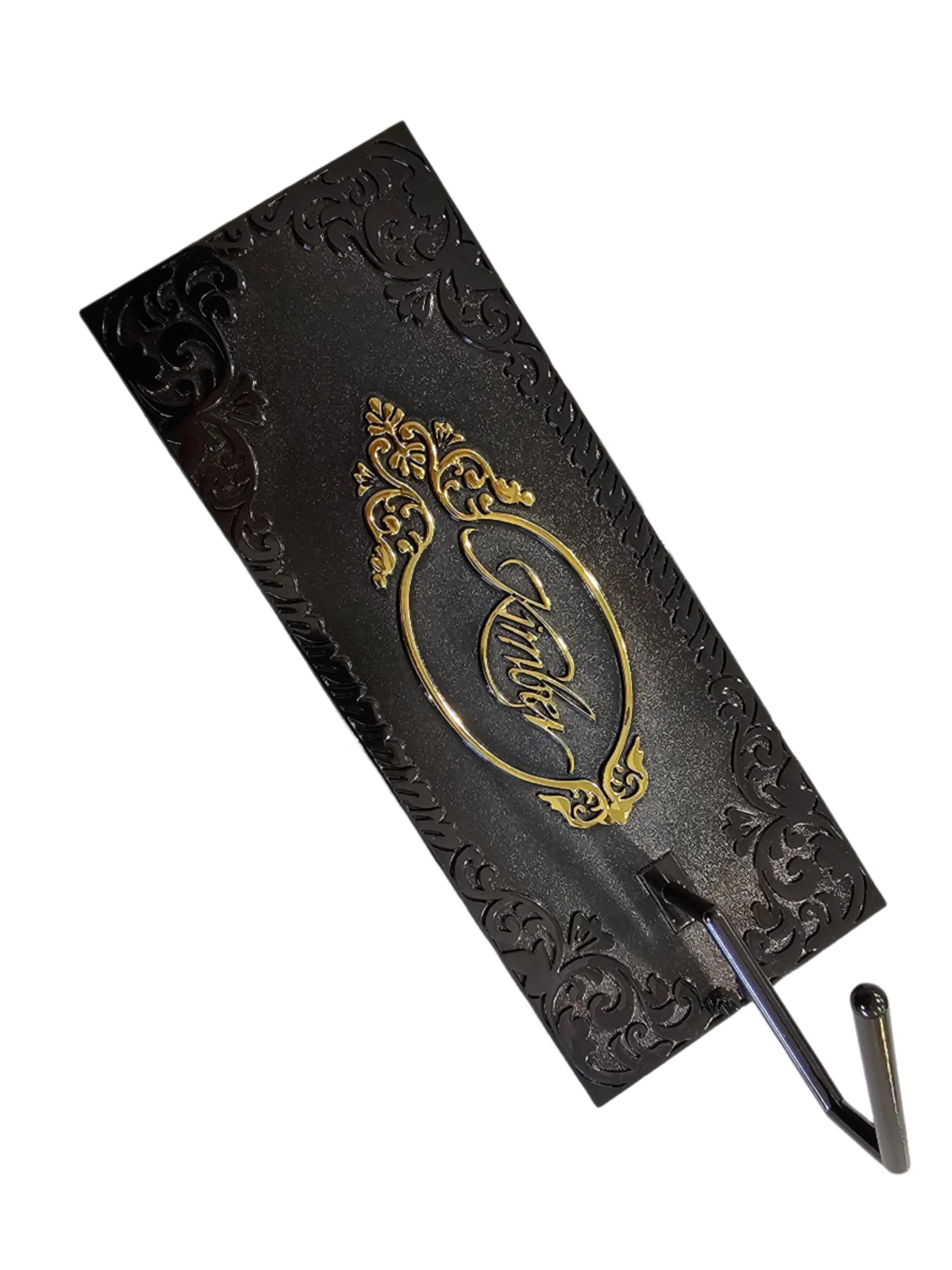 Riot Balls Custom Metal Gun Stand Display with Engraved Decorative Design â€“ Durable Firearm Rest for Pistols and Revolvers, Elegant Matte Finish with Gold Inlay, Dimensions: 20 cm x 8 cm x 1 cm