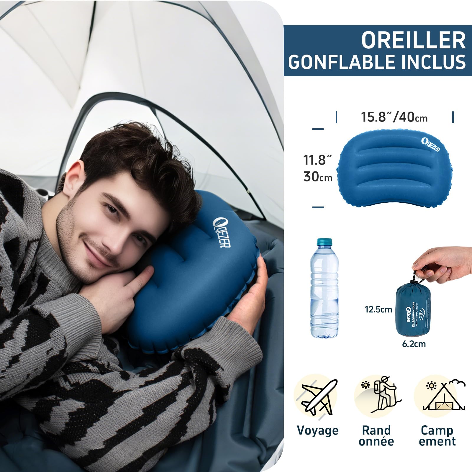 Matelas Gonflable ultraléger (avec Oreiller) Matelas Gonflable Portable pour la Plage, Le Camping et la randonnée