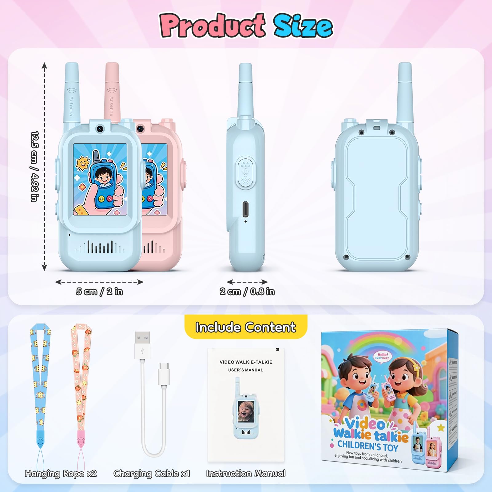 Video Talkie Walkie Enfants, 2 Pack Talkie Walkies Rechargeable avec Voix Changée & Caméra HD, Talkie- Walki e Longue Portée, Jouet Cadeaux pour Garçons/Filles de 3 à 12 Ans