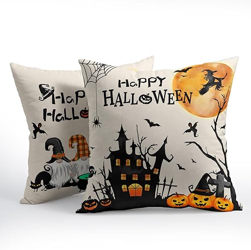 Miniatura 10 de Happy Fall - Funda de almohada de gnomo escandinavo de Tomte sueco con calabaza, funda de almohada de hoja de arce, fundas de sofá a rayas marrones