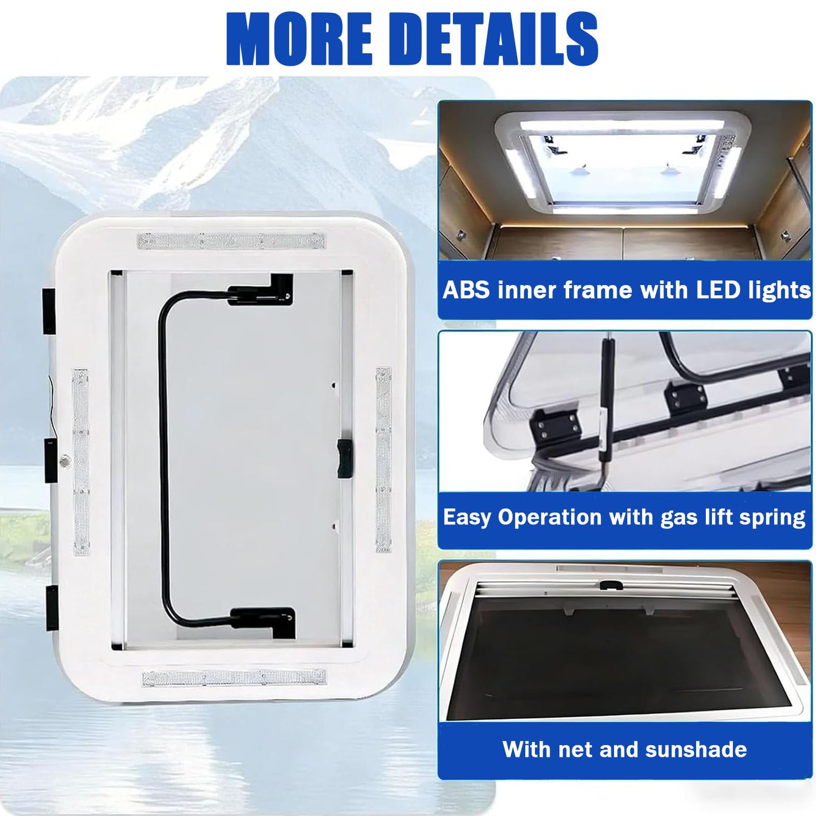 Claraboyas para autocaravanas, caravanas y caravanas. Ventana de Techo con luz LED. Ventana de Repuesto para Camper con lámpara. Claraboya de aleación de Aluminio 80x50cm
