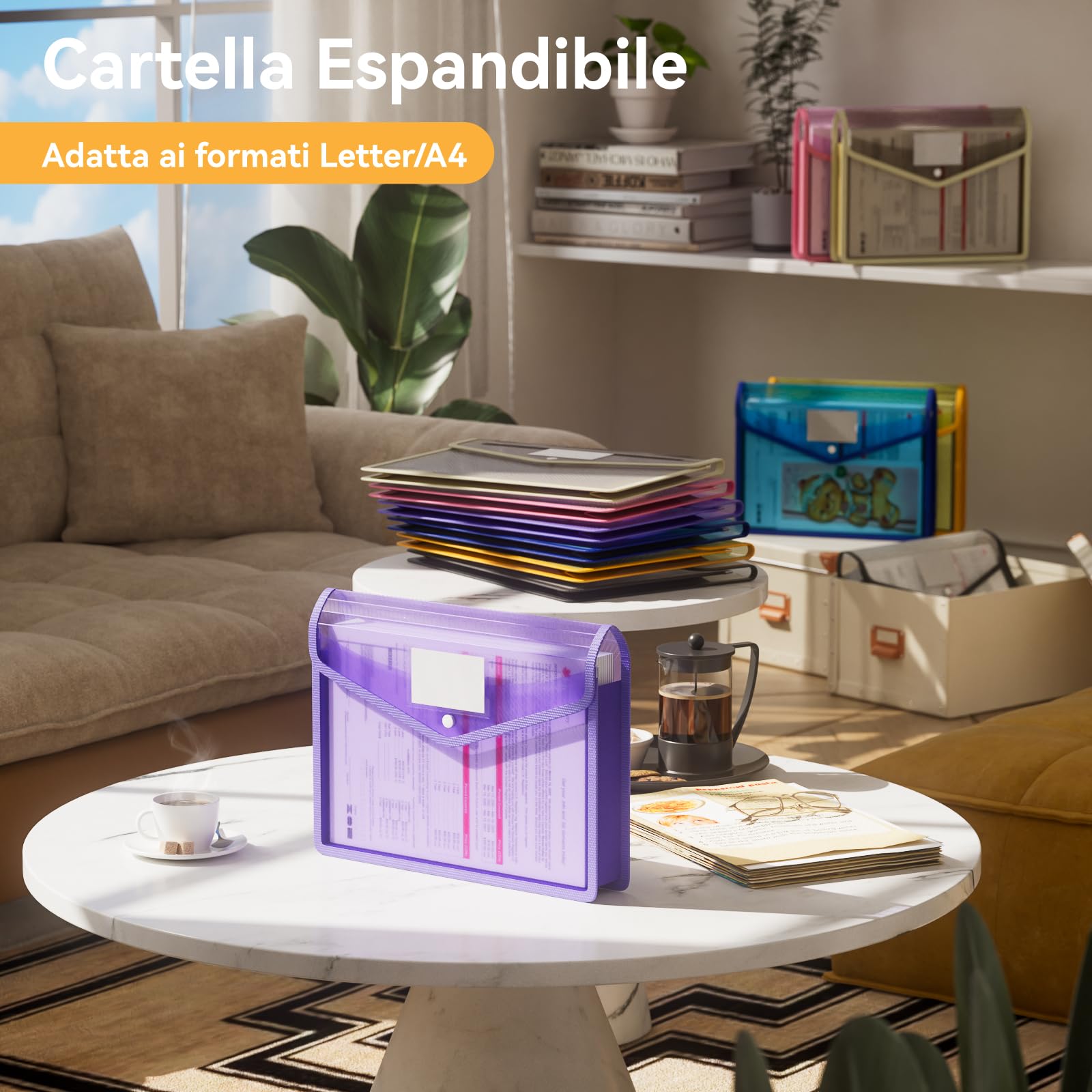 ABC life Cartelle Portadocumenti in Plastica, A4 Portadocumenti Trasparente impermeabile Wallets, Grande Capacità, con Etichette, perUfficio, Scuola, Casa, 6 Pezzi