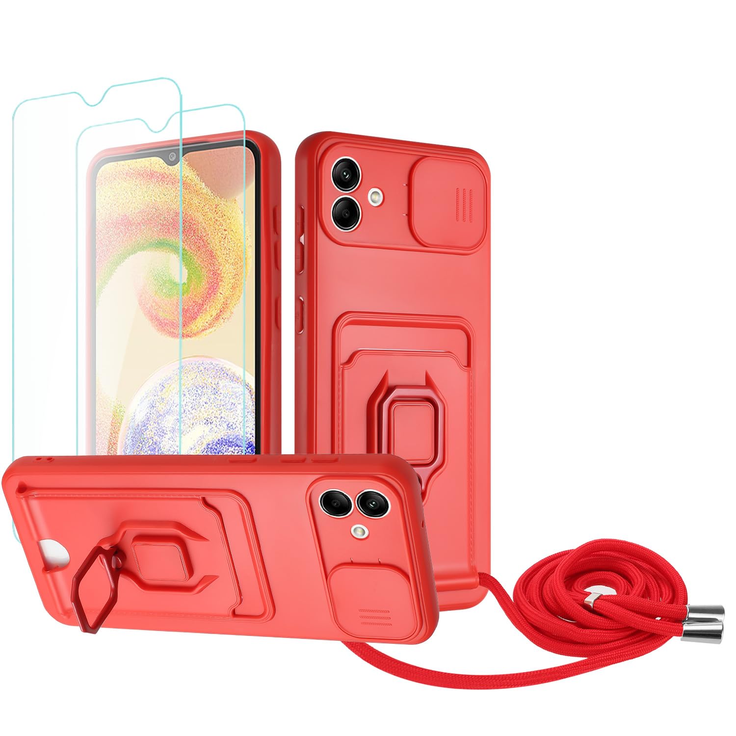 Zallagre Funda con Cuerda Compatible con Redmi Note 13 Pro 5G,[2 Packs Cristal Templado],Ranura para Tarjetas,Cubierta de Cámara Deslizante Proteger,360 Anillo Soporte-Morado — view 62
