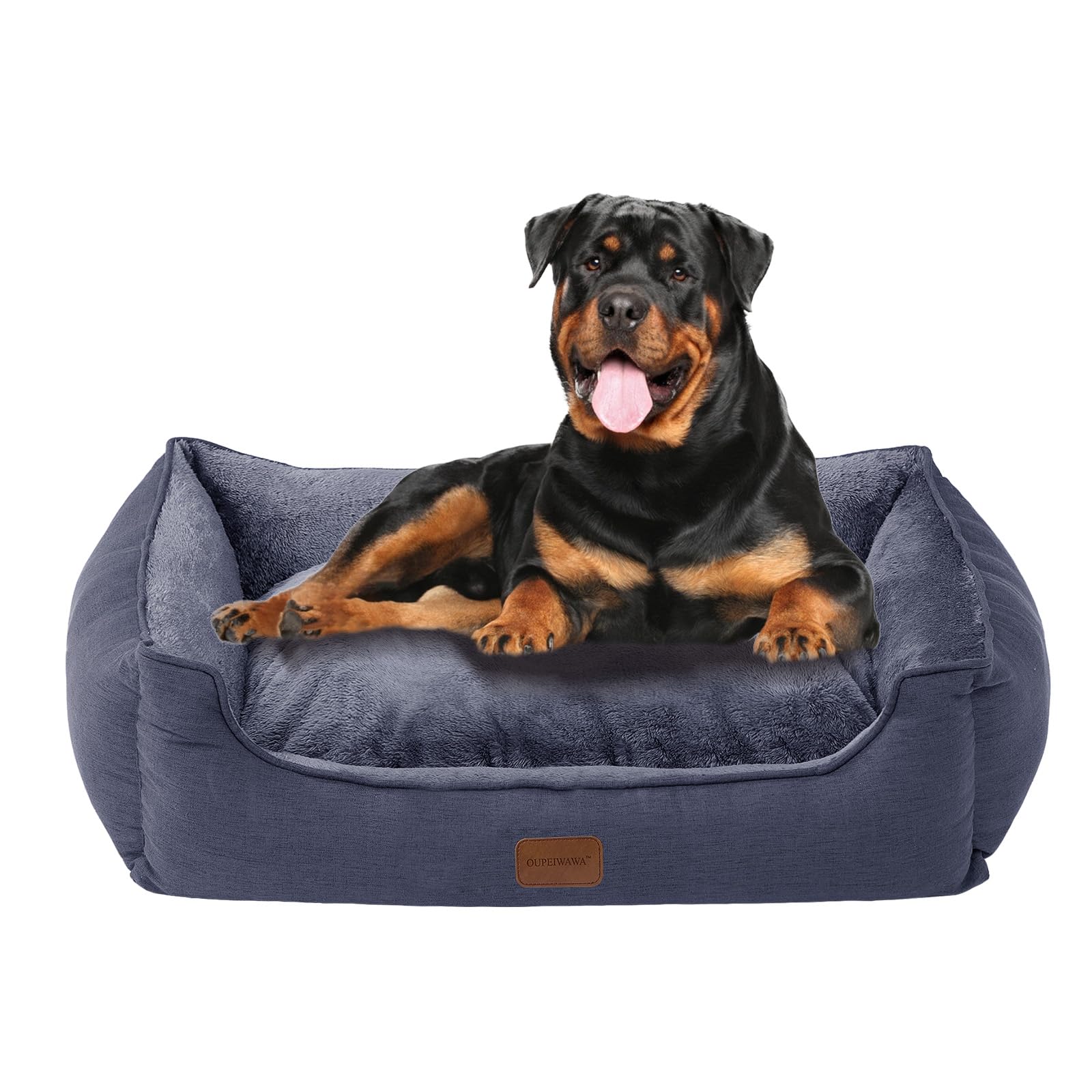 Cama ortopédica para perros medianos y grandes, 73 x 59 x 18 cm (zona de dormir 51 x 41 cm), cesta para perros con borde alto, funda extraíble y lavable, antideslizante, gris oscuro