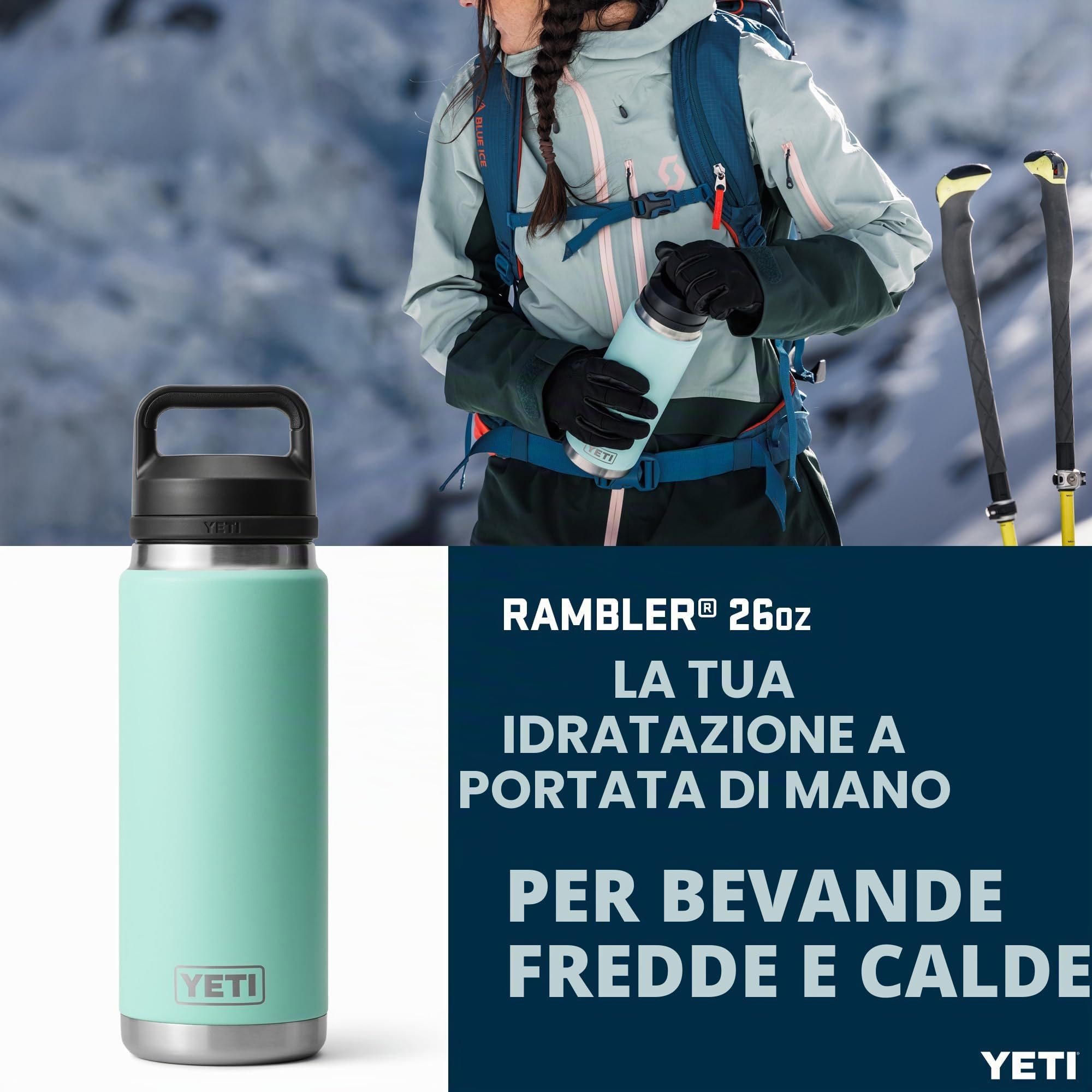 YETI Rambler Bottle Chug, Vacuum Insulated Stainless Steel Bottle with Chug Cap, Seafoam, 26 oz (760 ml)