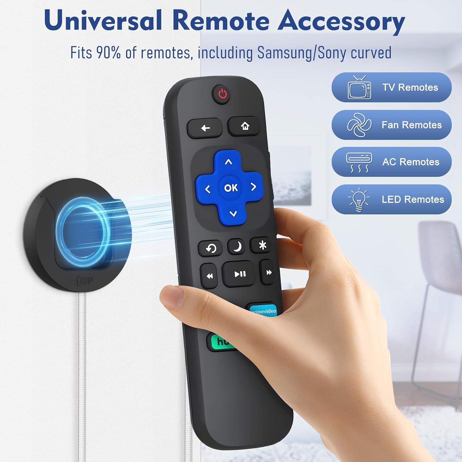 YYILIS 8.5Ft 6 Pcs Magnetic Remote Control Holder, Stretchy Remote Control Tether Wall Mount with Leash and Strong Double N52 Magnets for TV/AC/Light/Fan, Home & RV Organizer Supply Black