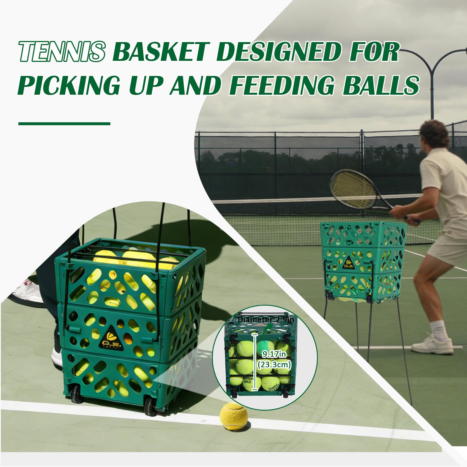 Tennisballsammler, Fassungsvermögen für 60 Tennisbälle, Leichter Tennisballaufsammler, Tennisballaufsammelwerkzeug