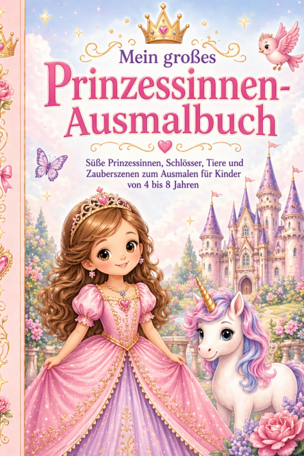 Mein großes Prinzessinnen-Ausmalbuch: Süße Prinzessinnen, Schlösser, Tiere und Zauberszenen zum Ausmalen für Kinder von 4 bis 8 Jahren