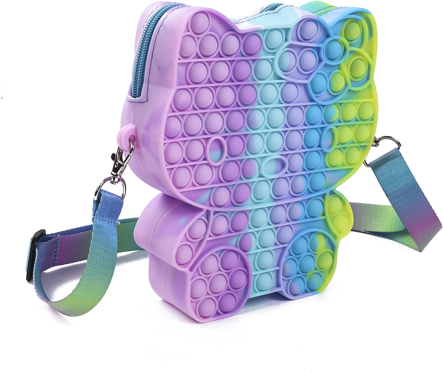 Pop Fidget Toys It Crossbody Purse Bags for Women Girls, Push Bubble Fidget Sensory Toys Crossbody Handbag Shoulder Silicone Bag, Kids Adult Dimple Toy Small Purse(Cartoon-Macaron)