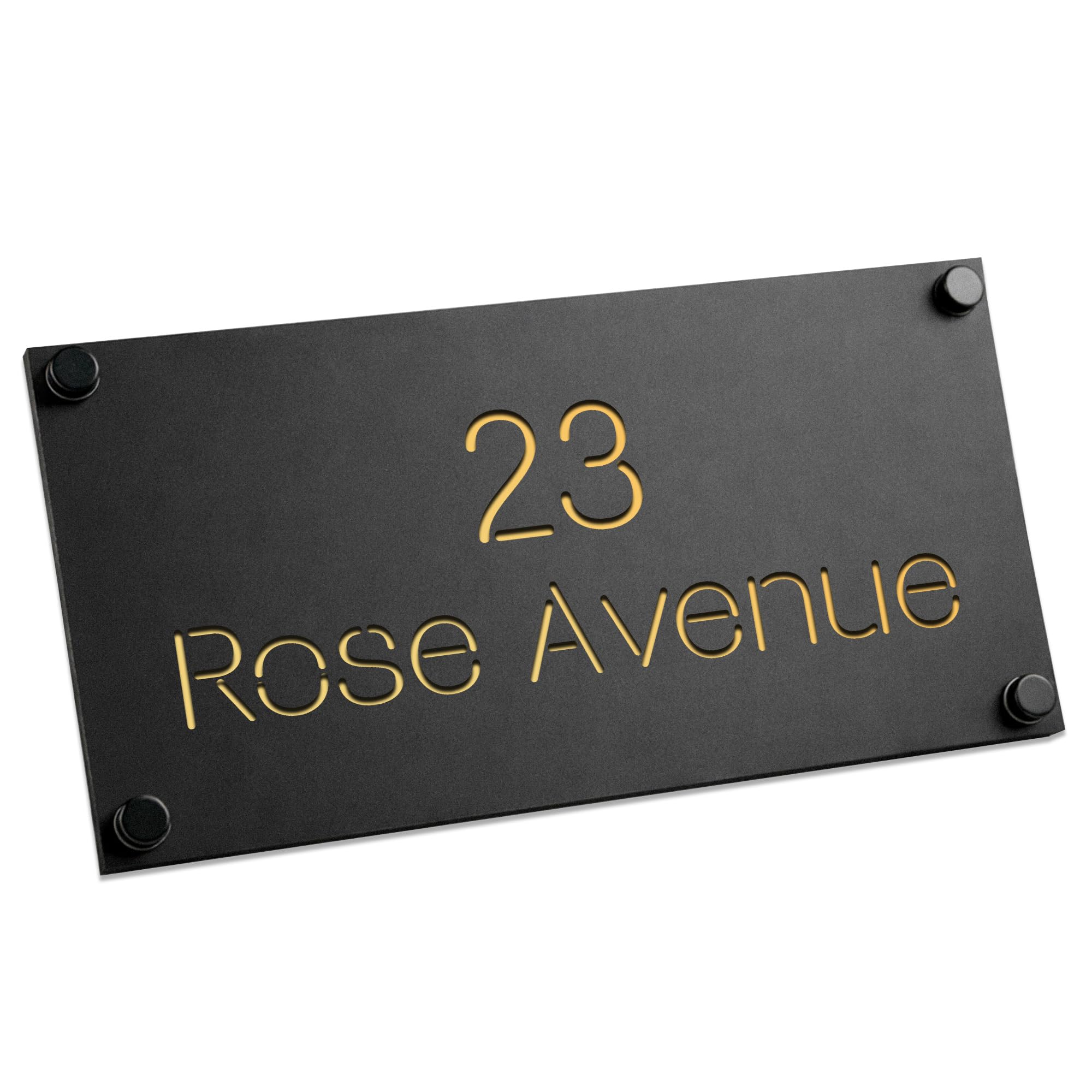 Red Ocean Personalised House Sign, Door Number Laser Engraved Address Wall Plaques, Number Signs, Home Address Wall Plaque, Door Number Plaques For House (Black Front With Gold Background)