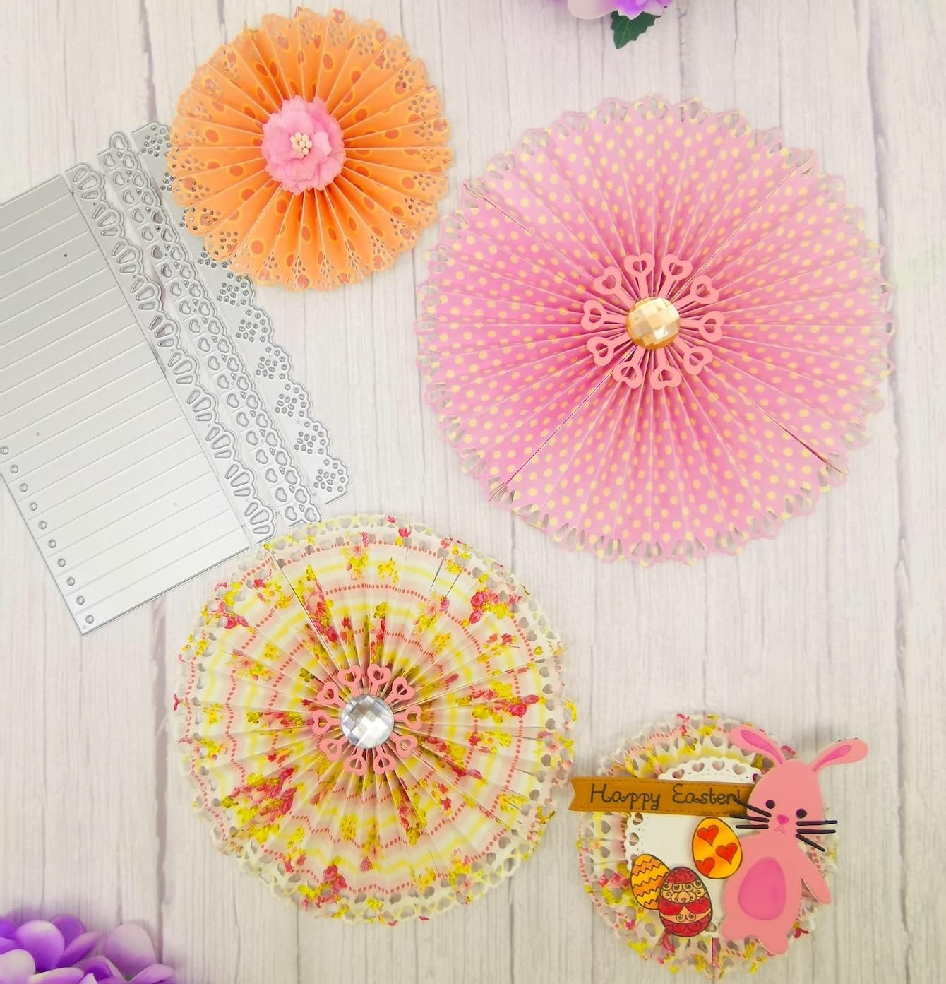 Alinacutle 1pc Rosette Metal Cutting Die Cut & 3pc Card Borders Die for DIY Fans Paper Craft Handmade Card Making Home Decor Scrapbooking and Album Art Template for School Sationery Crafter Studios