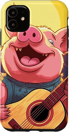 Miniatura 10 de iPhone 12 mini funny pink baby pig with a guitar Case