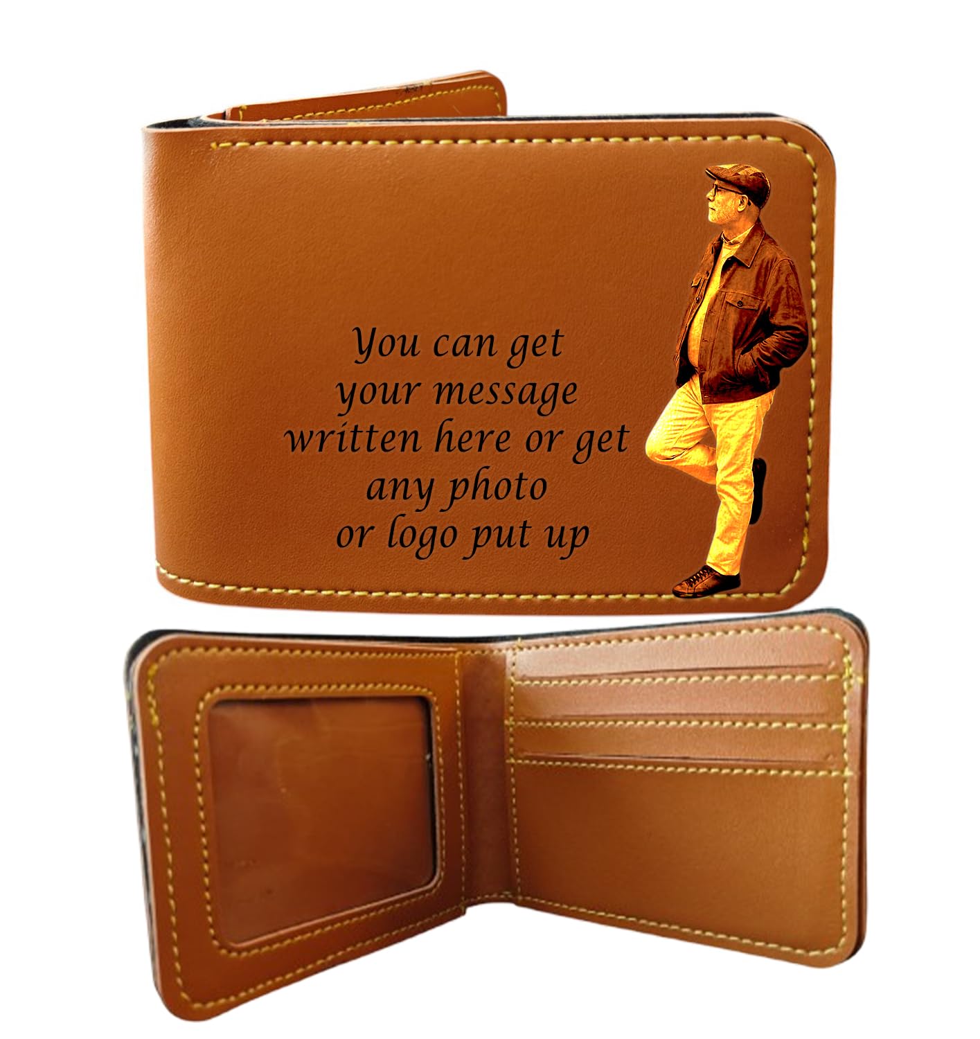 � Men�s Leather Wallet � Customized with Name & Photo | Personalized Gift for Diwali, Husband, Brother, Boyfriend | Premium Engraved Slim Wallet - Light Brown-image-23