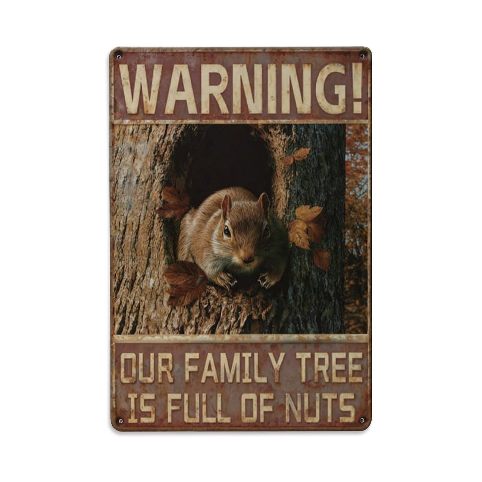 Jdfenggu Vintage Warning Squirrel Tree Nuts Family Retro Metal Tin Sign, Decor Art Poster For Bar, Home, Man Cave, Kitchen, Laundry Room Gift 8X12inch