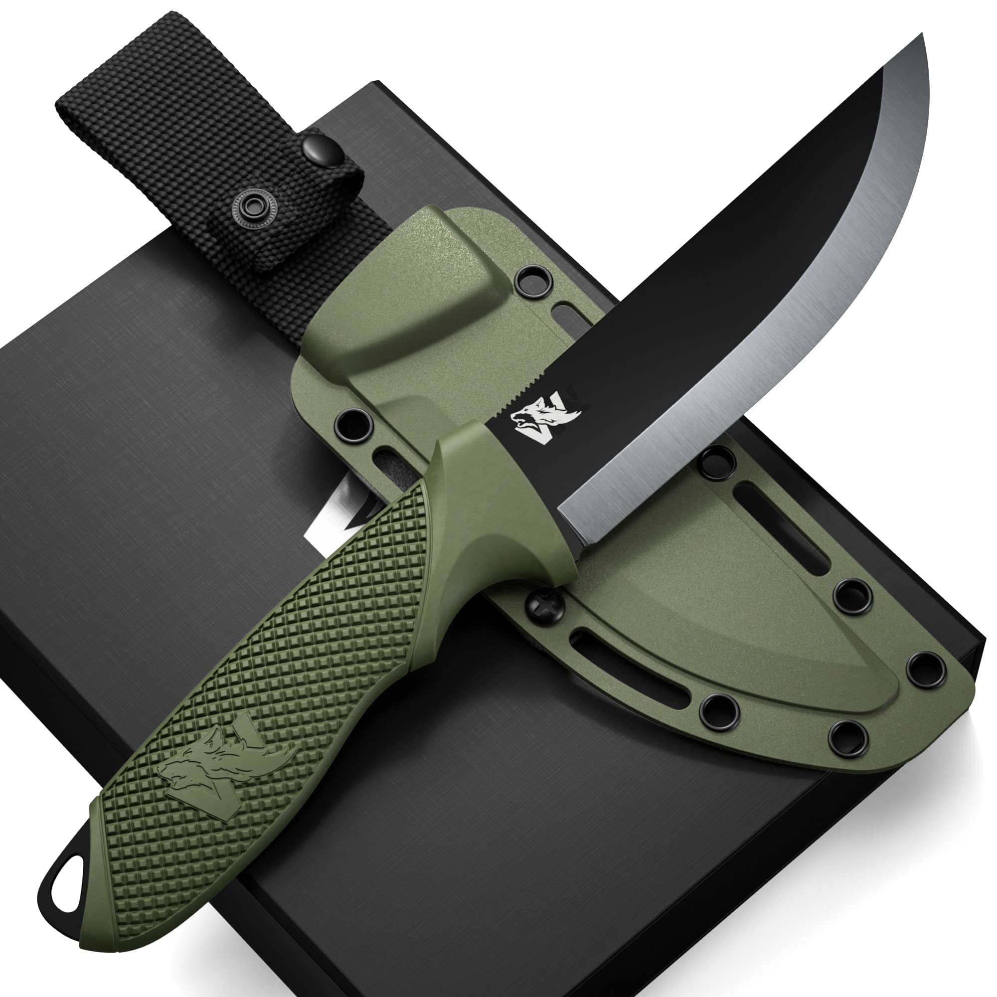 ODENWOLF W-SCANDI Angelmesser mit feststehende Klinge - Inkl. Scheide - Ideales Outdoor-Messer aus einem Stück D2 Stahl gefertigt - Premium Survival Messer - Perfektes Bushcraft Messer Outdoor