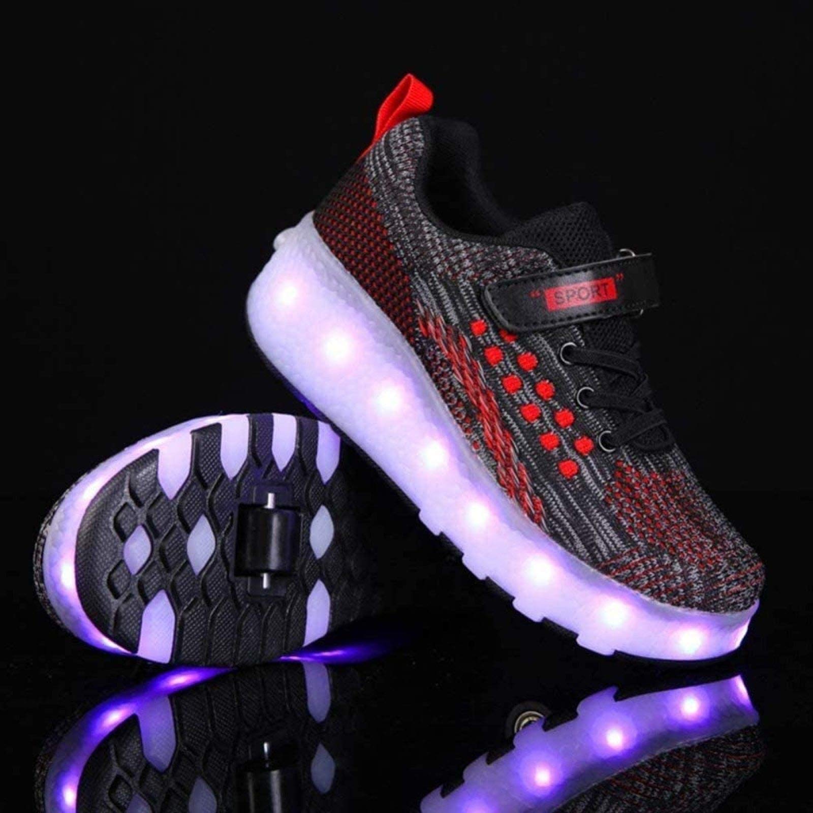 Clignotant Chaussures De Patin à roulettes Chaussures De Patinage Invisible Poulie Automatique Double Roues Garçon Fille Patin à roulettes Chaussures Lumineuses,Black-33