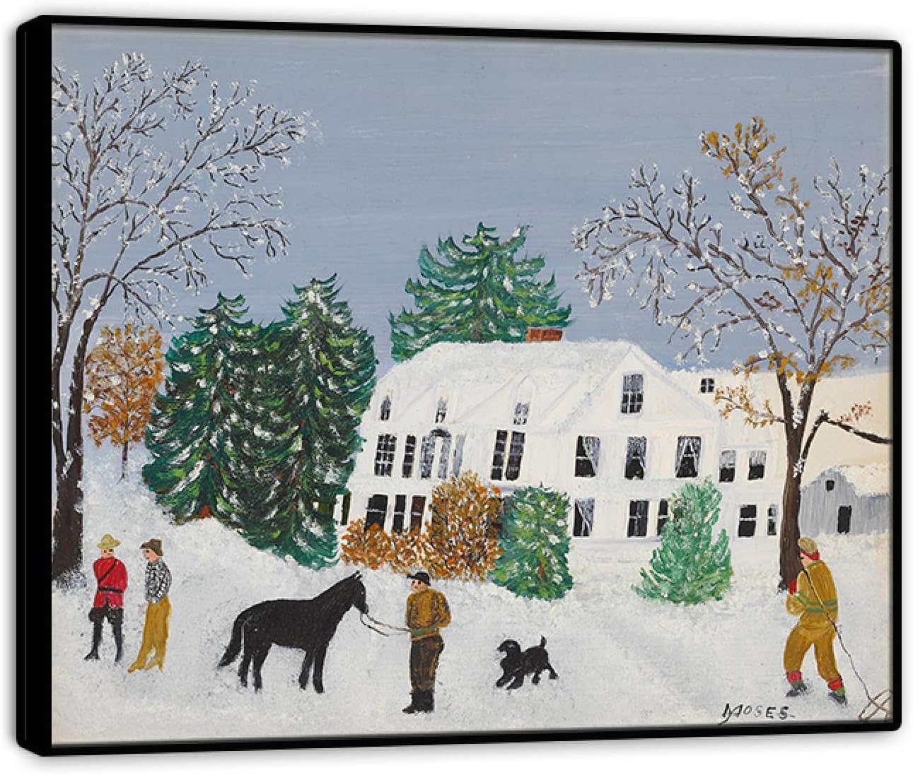 Black Frame Painting,Grandma Moses Famous Wall Art Norton Home Picture Print On Canvas,Reproduction on Canvas,Wall Art for Living Room Decor 60x72cm(24x29in)
