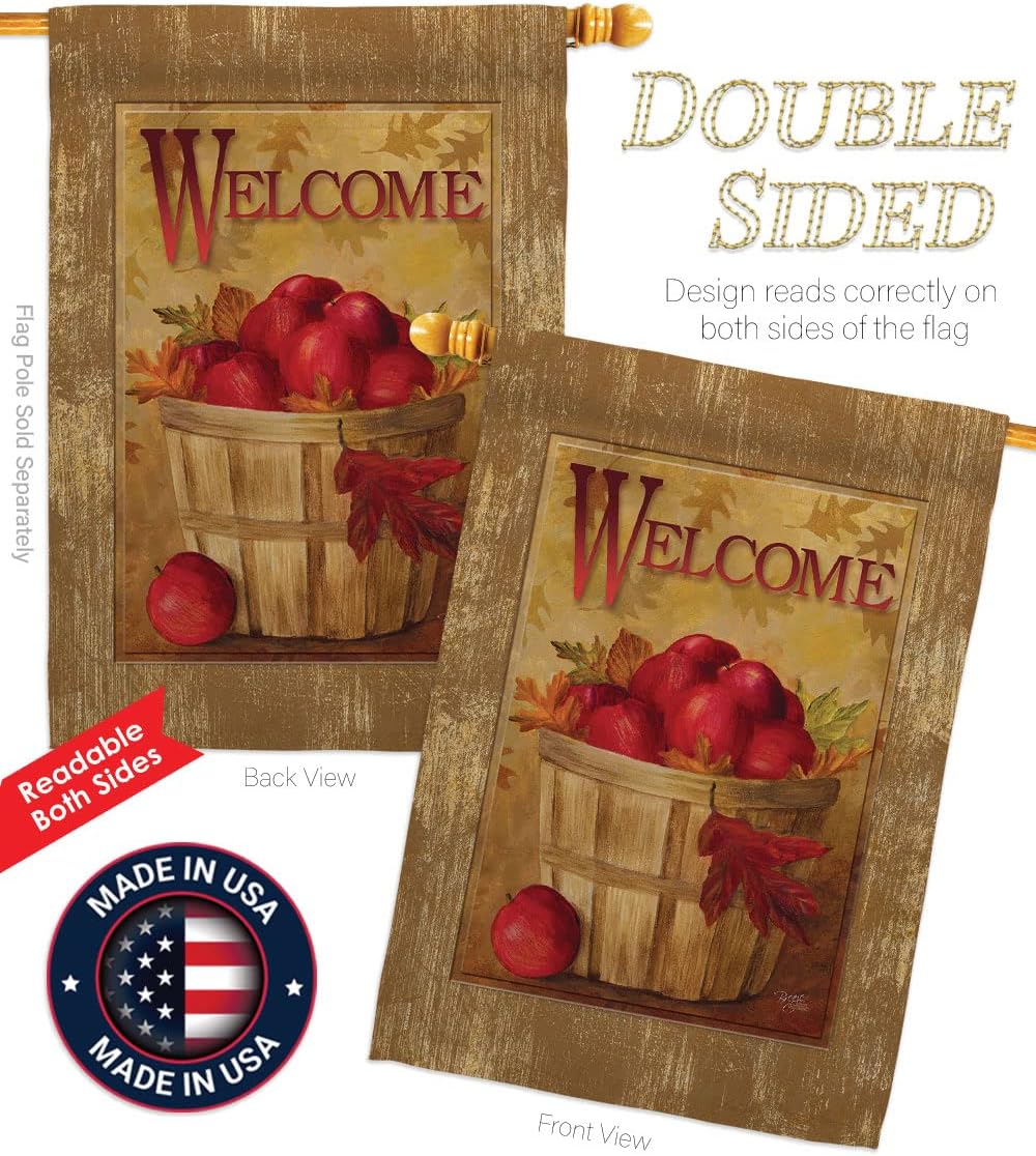 Welcome Apple Basket Decor House Flag Garden Home Room Indoor Wall Haning Art Small Banner Tapestry Outdoor Garden Yard Fall Thankgiving Decorations Gifts For Women Her Made In USA