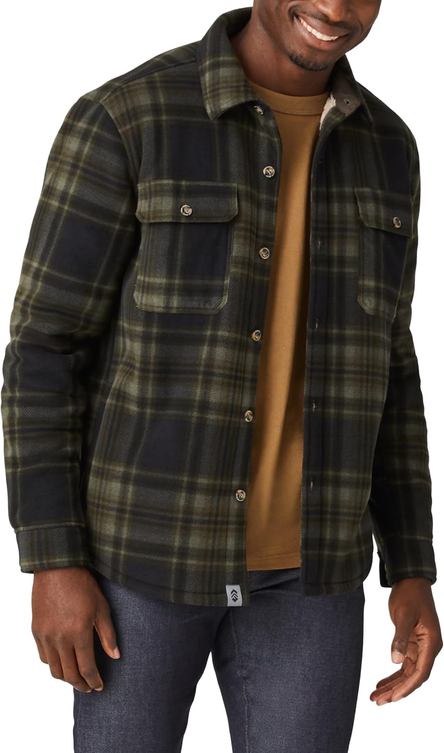 Free Country Mens Long Sleeve Sherpa Lined Shirt Jacket Warm Fleece Button Up Coat with Pockets for Men-Mountain Ridge