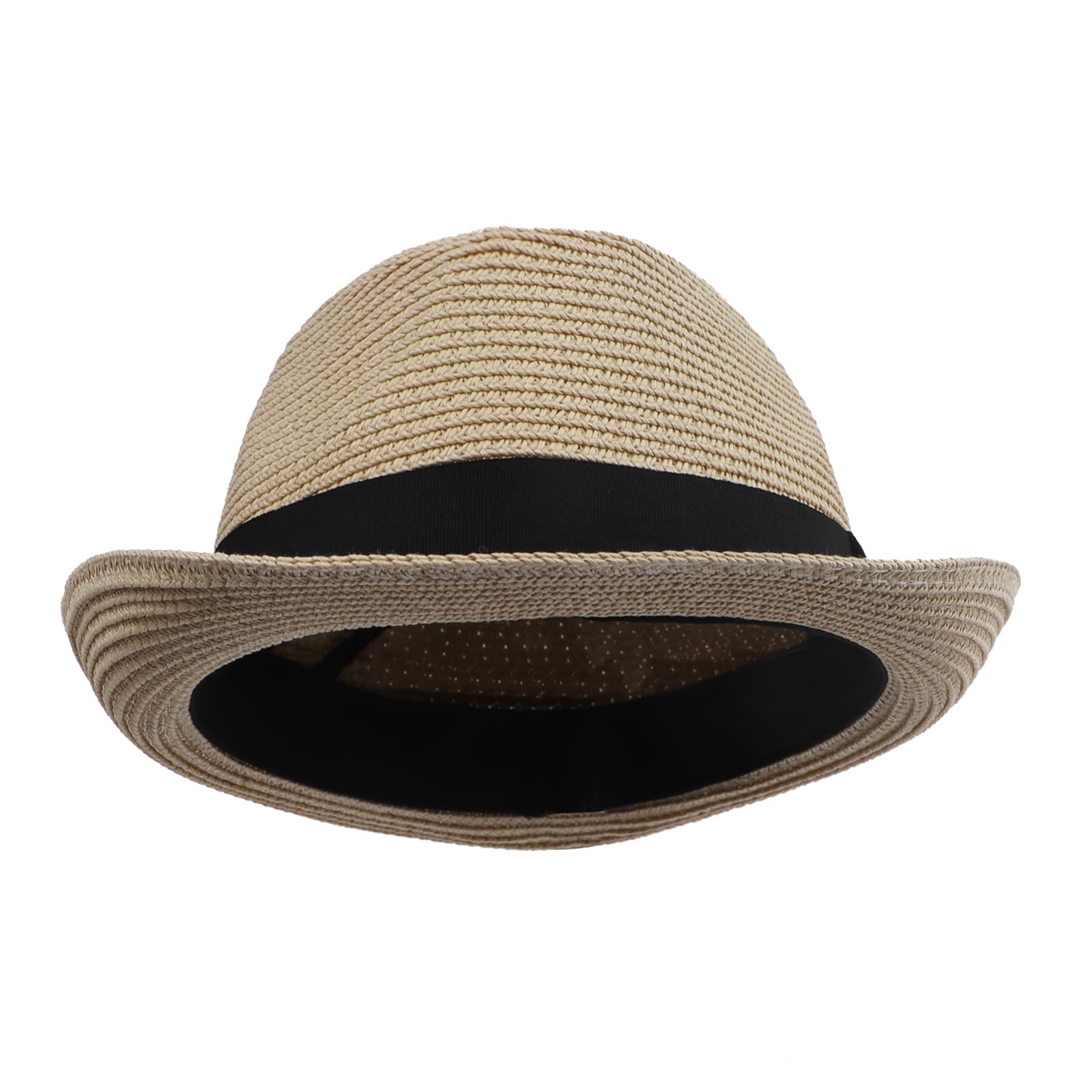 YJZQ Cappello di paglia, stile Panama, per bambini, estivo, cappellino pieghevole, cappello da sole, per spiaggia, cappello tradizionale panama, per il tempo libero per la testa, 52-53 cm