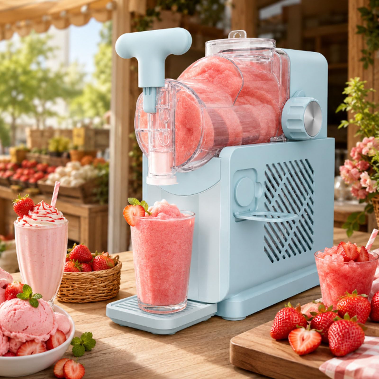smafoseedding Pro Slushy Maker Machine,180w Soft Serve Ice Cream & Slushy Maker,2l Bowl,Cold Drink Mixer Machine With Automatic Cooling,5 In 1 Presets For Juice,Granita,Milkshake Style Drinks Blue