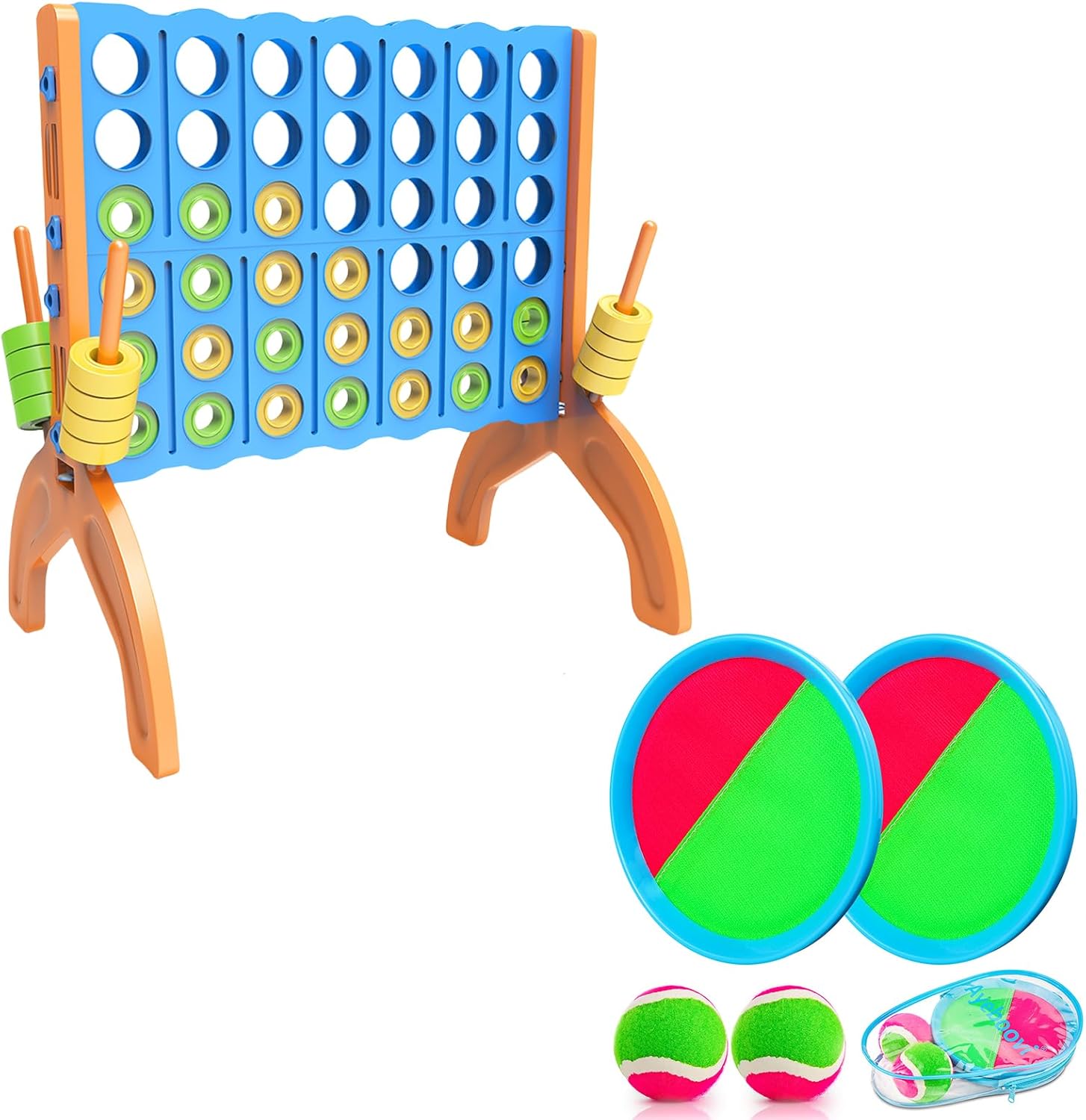 Ayeboovi Giant 4-in-A-Row, Jumbo 4-to-Score Yard Game for Kids and Adults Connect Game Set Toss and Catch Ball Game