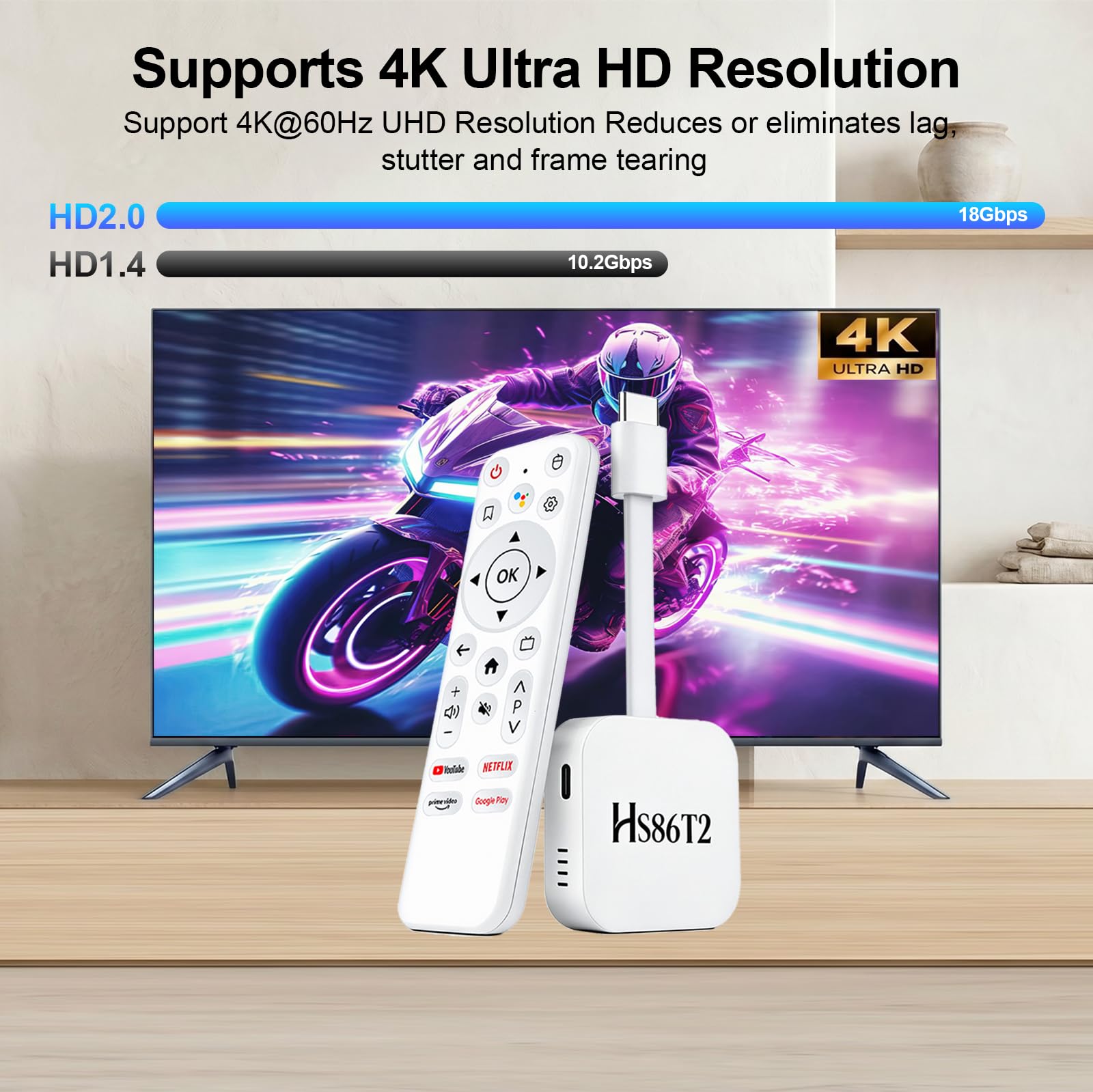 Smart TV Stick Android 14.0 2026 4K @60fps Ultra HD TV Stick Android Box 2GB RAM 16GB ROM RK3518 Processore Dual WiFi 6 2.4G/5G BT5 HDR10+ USB2.0 HDMI 2.0 con Bluetooth Voice Remote