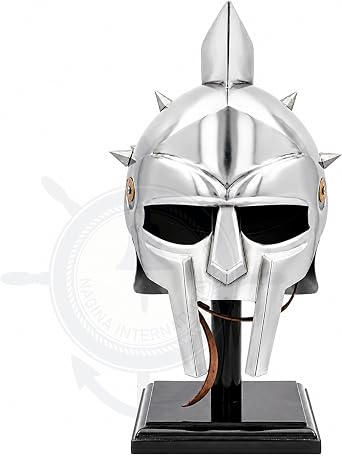 Nagina International The Great Mini Gladiator Maximum Helmet With Display Stand - Rennactor Helmet With Leather Strap | Halloween Props For Larpers