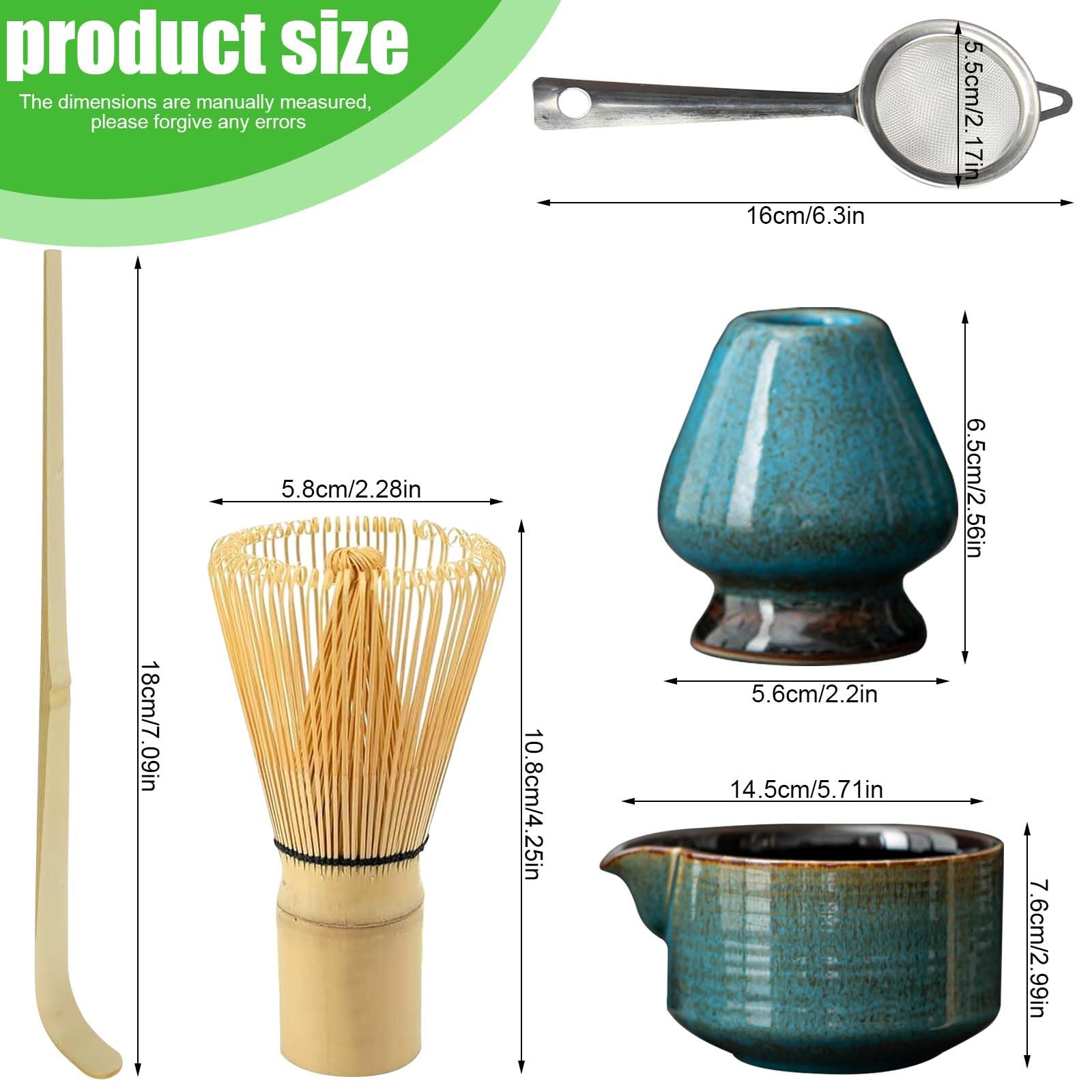 BAIFULAI Matcha, set da tè Matcha, 5 pezzi, frusta in ceramica, set da tè giapponese, ciotola per matcha, porta frusta, colino, accessori giapponesi per cerimonia matcha (blu colorato)