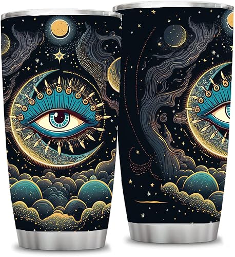 ATHAND Blue Evil Eye Moon - Vasos aislados de 20 onzas con tapa, vaso de acero inoxidable para viaje, el mejor regalo de cumpleaños para mujeres y