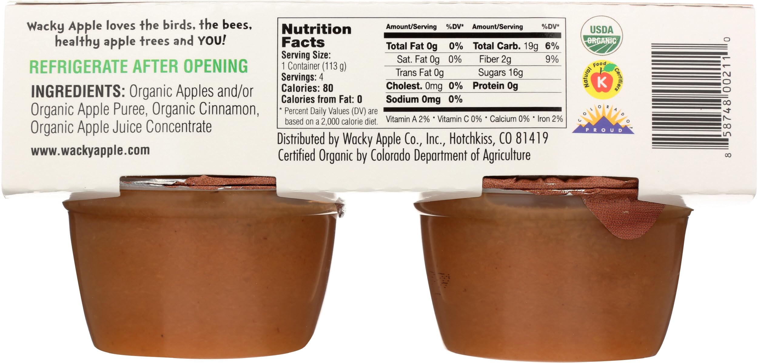 Amazon.com: Wacky Apple, Applesauce Cinnamon Apple Organic, 4