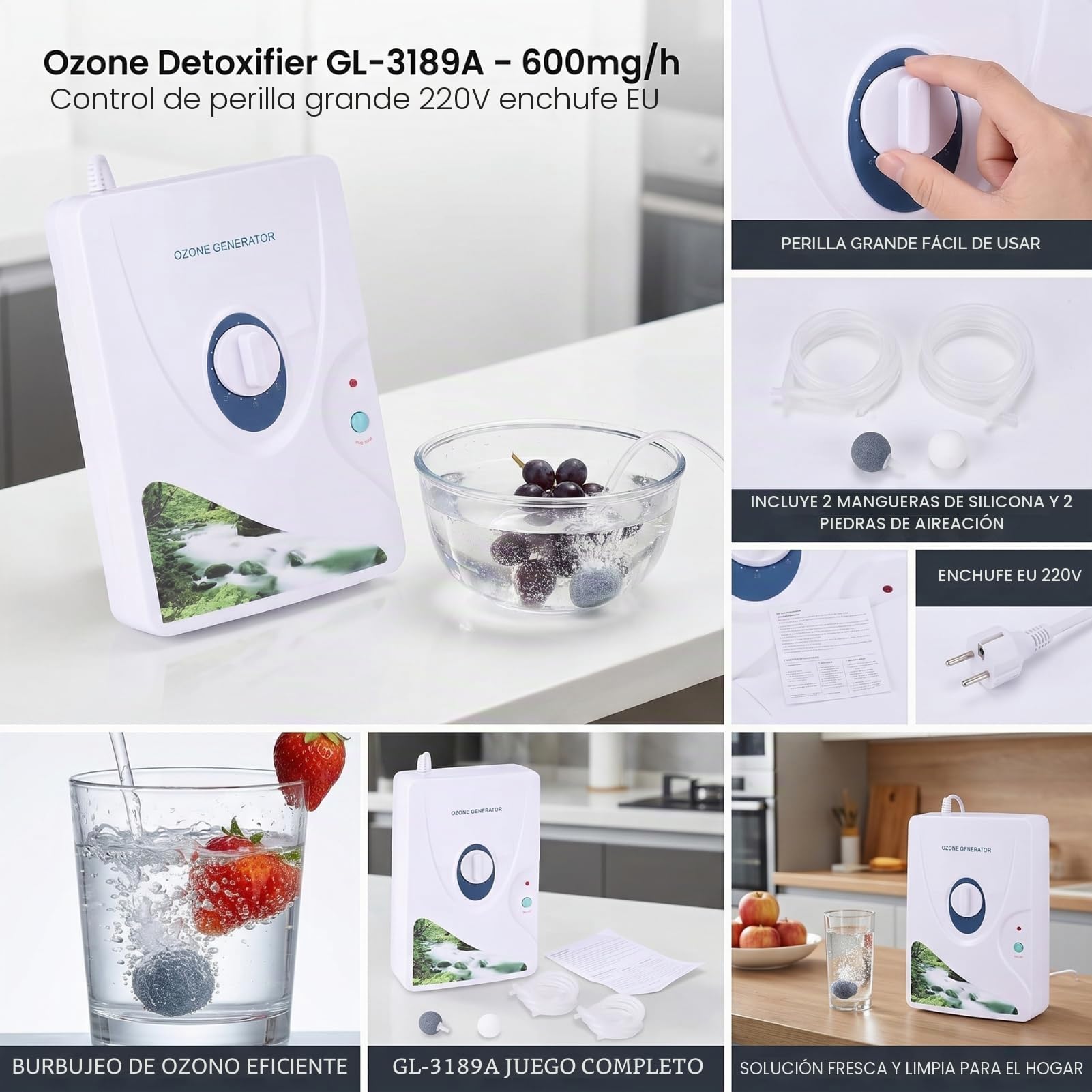 Generador de Ozono Digital con Temporizador, Máquina Purificadora de Agua y Aire O3, Esterilizador para Desinfección de Agua y Oxígeno