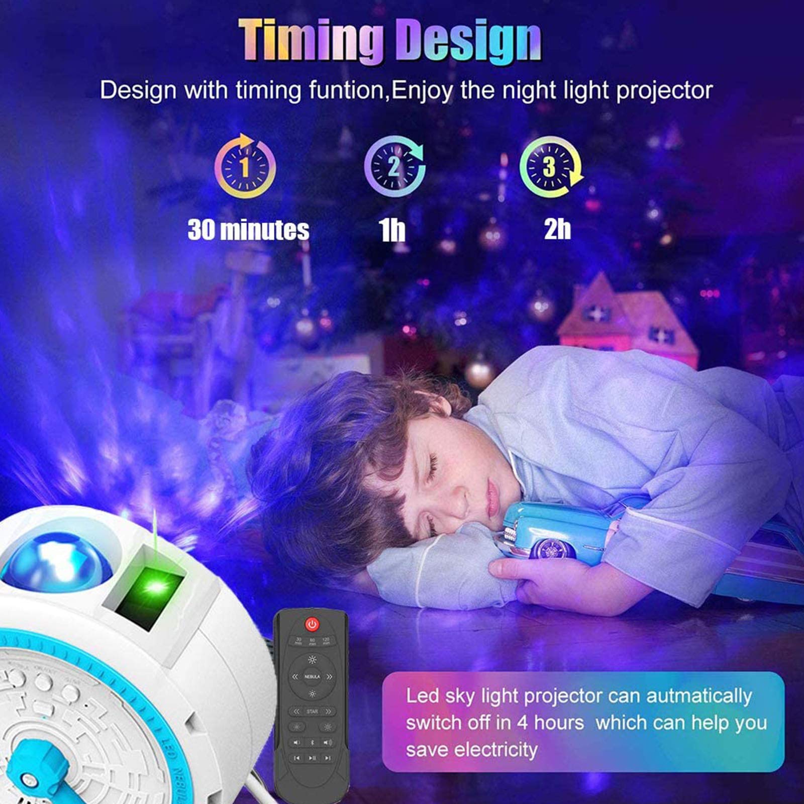 Proyector De Estrella De Techo, Lámpara De Proyector De Estrella Giratoria Romántica con 8 Modos De Iluminación Y Giratoria para Regalo De San Valentín,Blanco
