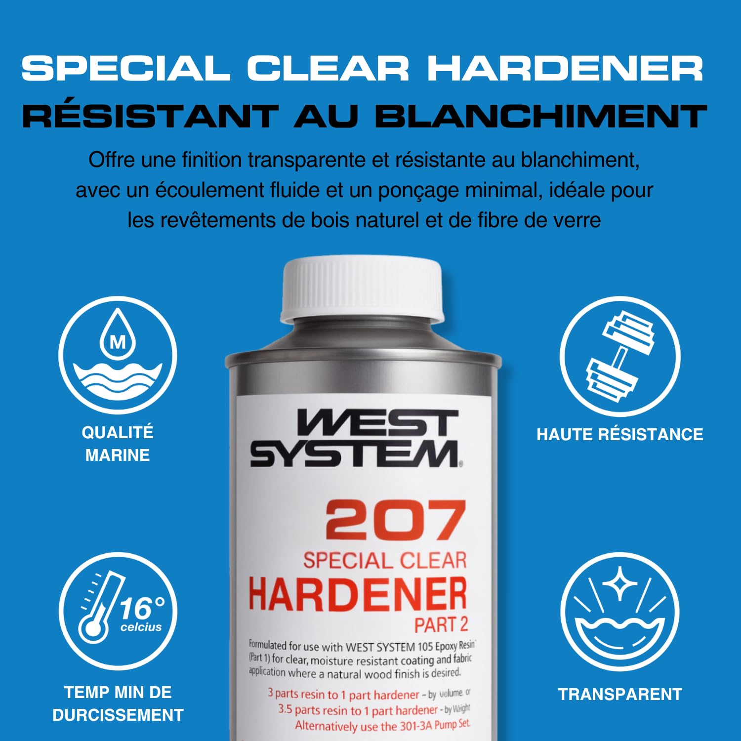 WEST SYSTEM 105/207 Résine époxy et durcisseur (pack de 1) - Époxy de qualité marine pour bois, métal et fibre de verre, convient à une utilisation extérieure - Pour les surfaces en polyester