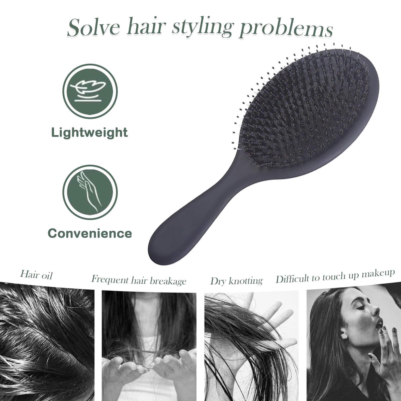 Hair Extension Brush,Boar Bristle Paddle Hairbrush,Professional Detangle Soft Cushion Brushes for Women Men for Long Thick Curly Smoothing Hair Reducing Hair Breakage and Frizz (Black) - Image 3