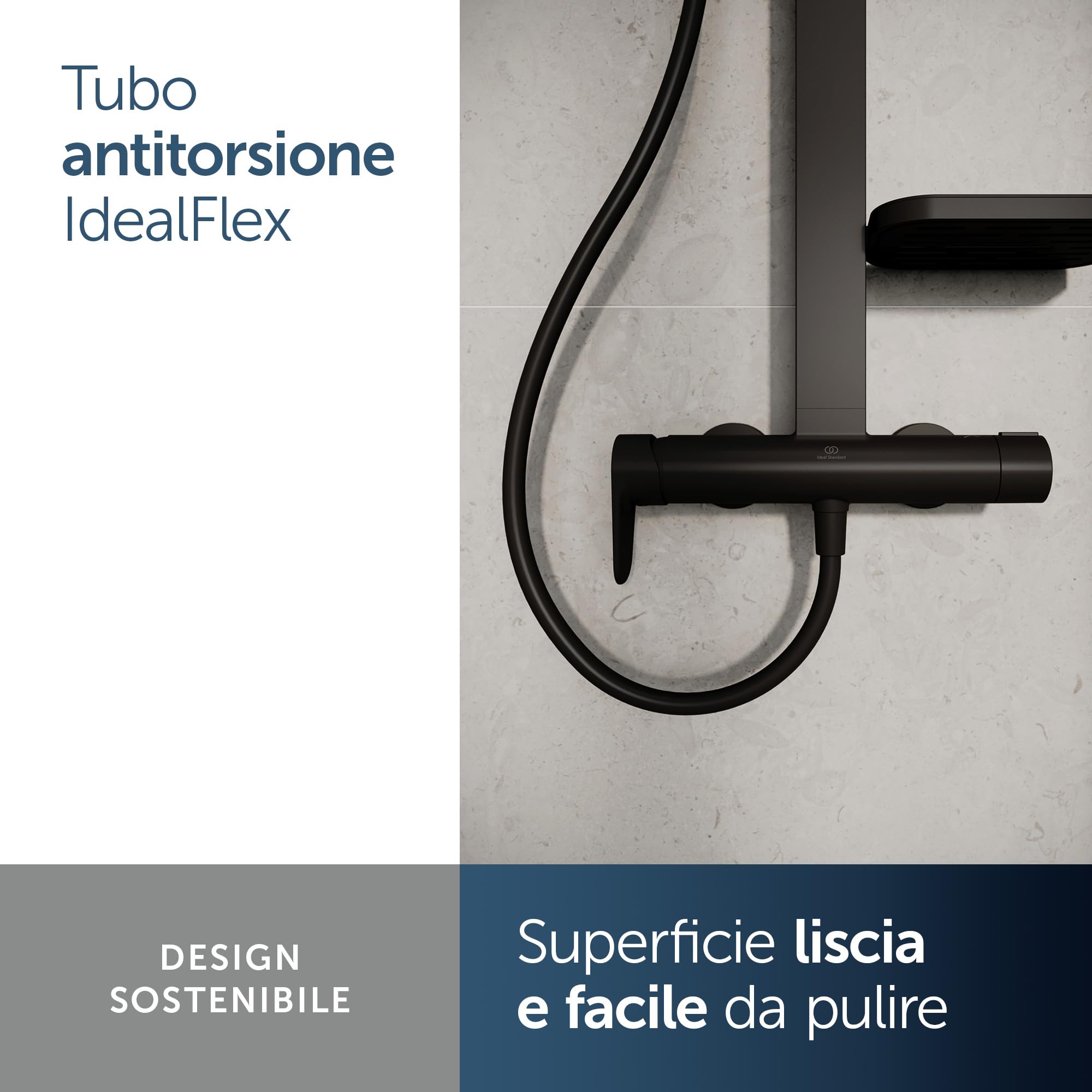 Ideal Standard Ceraflow Alu+ Colonna doccia, Realizzato con l'100% di alluminio riciclato, doccia a risparmio idrico con getti variabili e protezione antiscottatura – Nero Opaco (356x501x1113 mm)