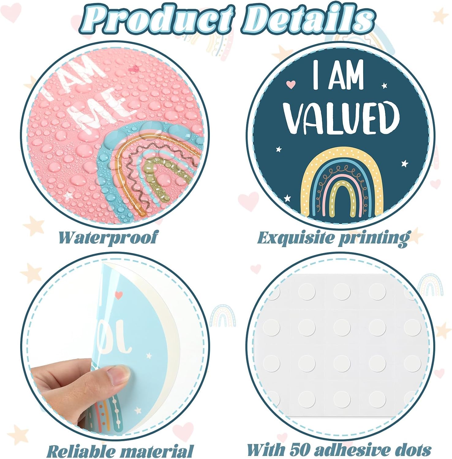 Boho Affirmation Station Bulletin Board Set Rainbow Positive Bulletin Board for Classroom Decorations Inspirational Motivational Accent Cutouts for Students Teachers Home School Wall Supply (Blue)