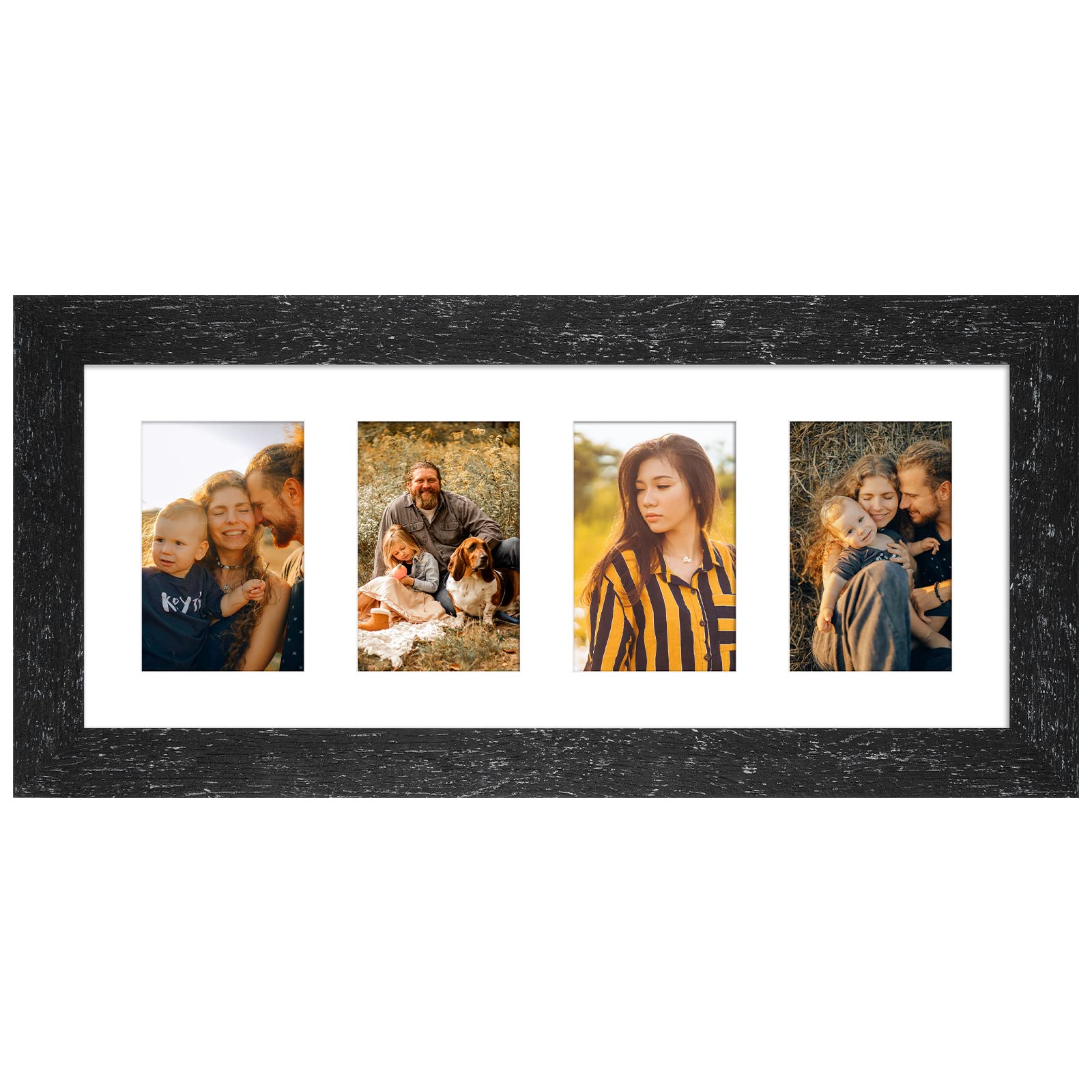 8x20 Picture Frame Display 4 opening 4X6 Picture Frame Collage,Multi Photo Frame with Mat,Plexiglass,Wall or Tabletop Decor,Black Wood Grain